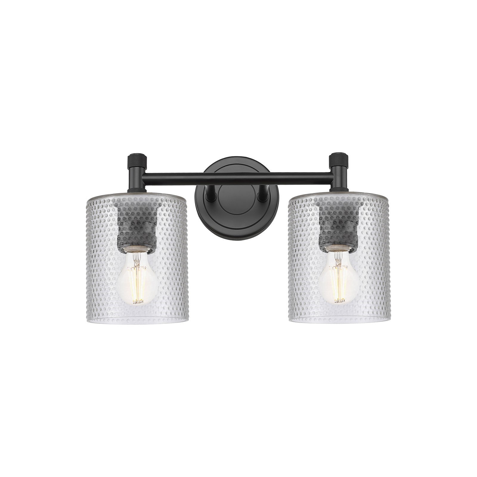 Innovations Cobbleskill 13in 2-Light Bath Vanity | Industrial Matte Black and Clear Glass | Bathroom & Powder Room | Model 434-2W-BK-G112