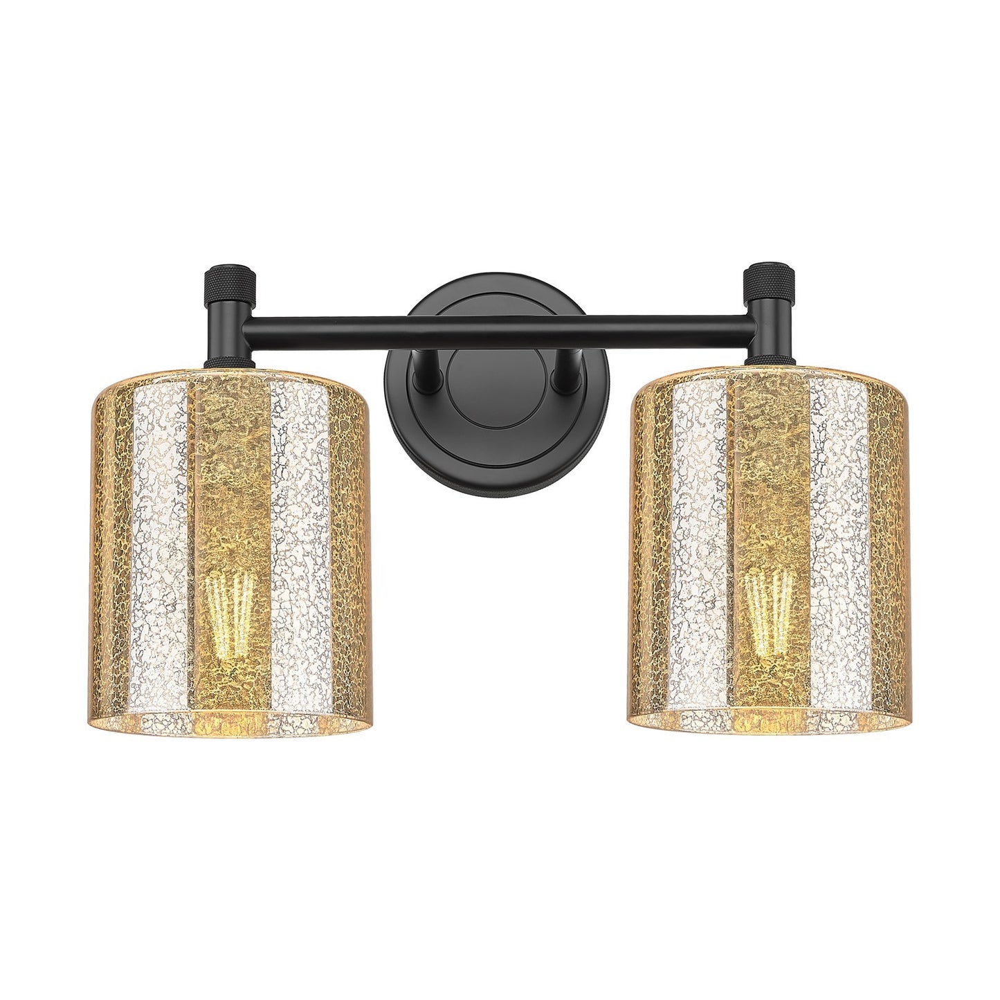 Innovations Cobbleskill 13in 2-Light Bath Vanity Light | Industrial Matte Black and Mercury Glass | Bathroom Vanity | Model 434-2W-BK-G116