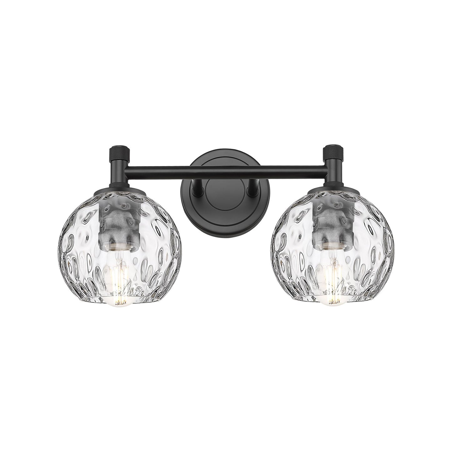 Innovations Athens Water Glass 14in 2-Light Bath Vanity Light | Industrial Matte Black and Clear Glass | Bathroom Vanity | Model 434-2W-BK-G1215-6