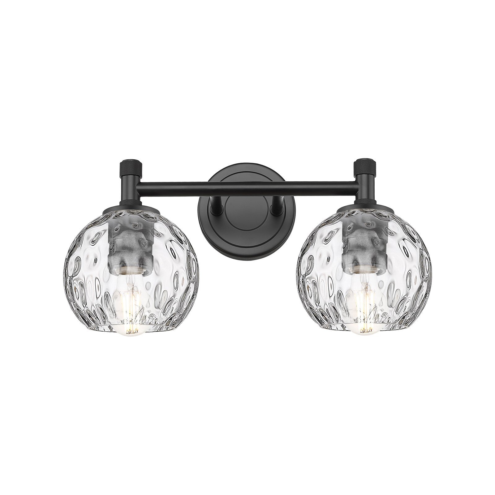 Innovations Athens Water Glass 14in 2-Light Bath Vanity Light | Industrial Matte Black and Clear Glass | Bathroom Vanity | Model 434-2W-BK-G1215-6