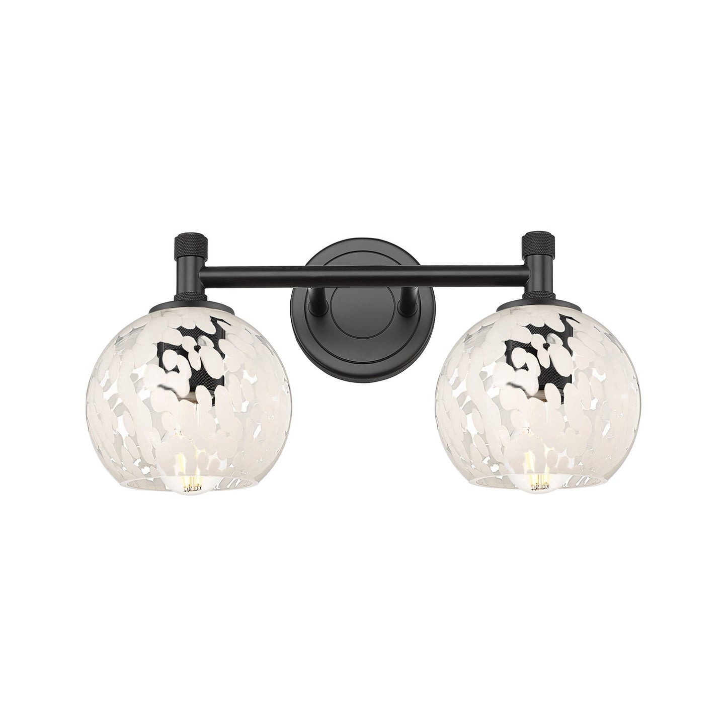 Innovations 14in 2-Light Bath Vanity | Industrial Matte Black and White Mouchette Glass | Bathroom Vanity Light | Model 434-2W-BK-G1216-6WM