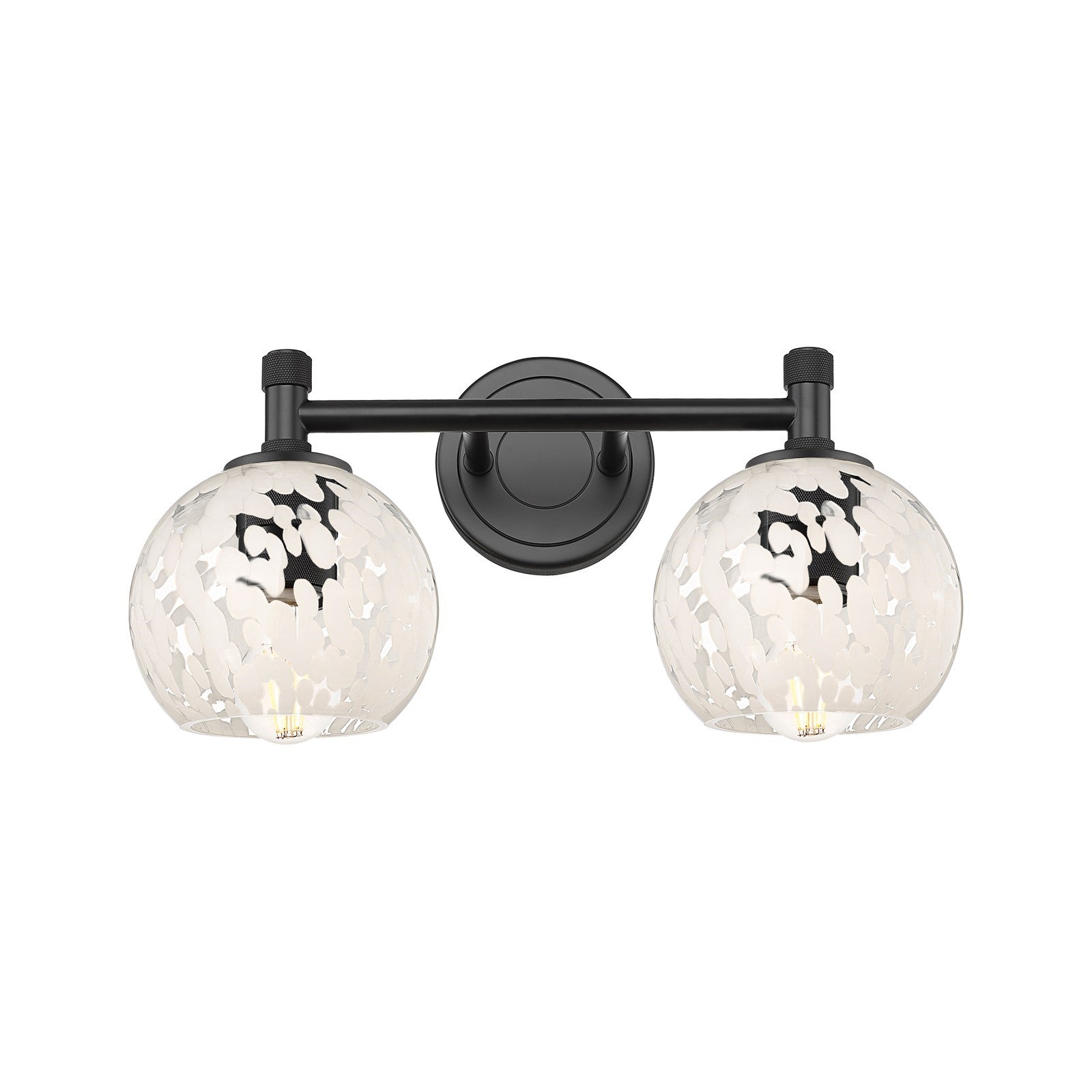Innovations 14in 2-Light Bath Vanity | Industrial Matte Black and White Mouchette Glass | Bathroom Vanity Light | Model 434-2W-BK-G1216-6WM