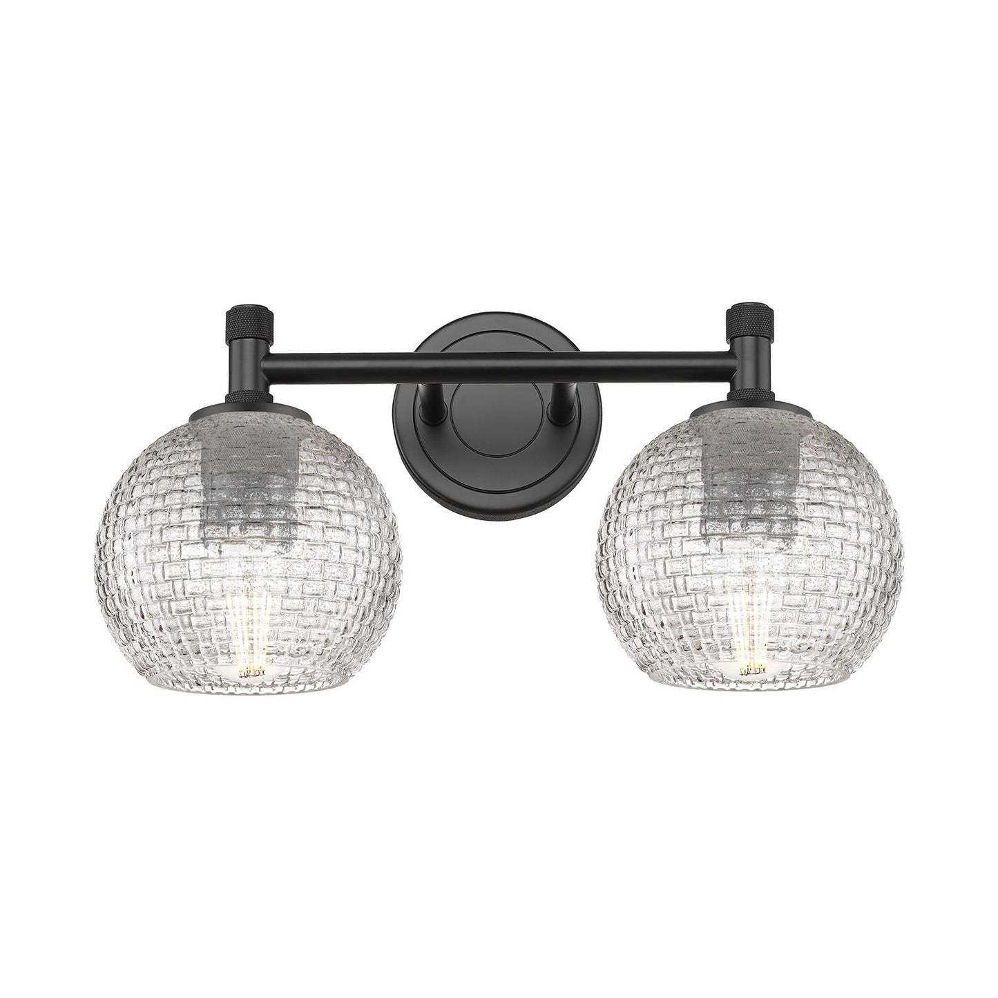 Innovations Athens 14in 2-Light Bath Vanity Light | Industrial Matte Black and Clear Basket Weave Glass | Bathroom Vanity | Model 434-2W-BK-G122C-6CL