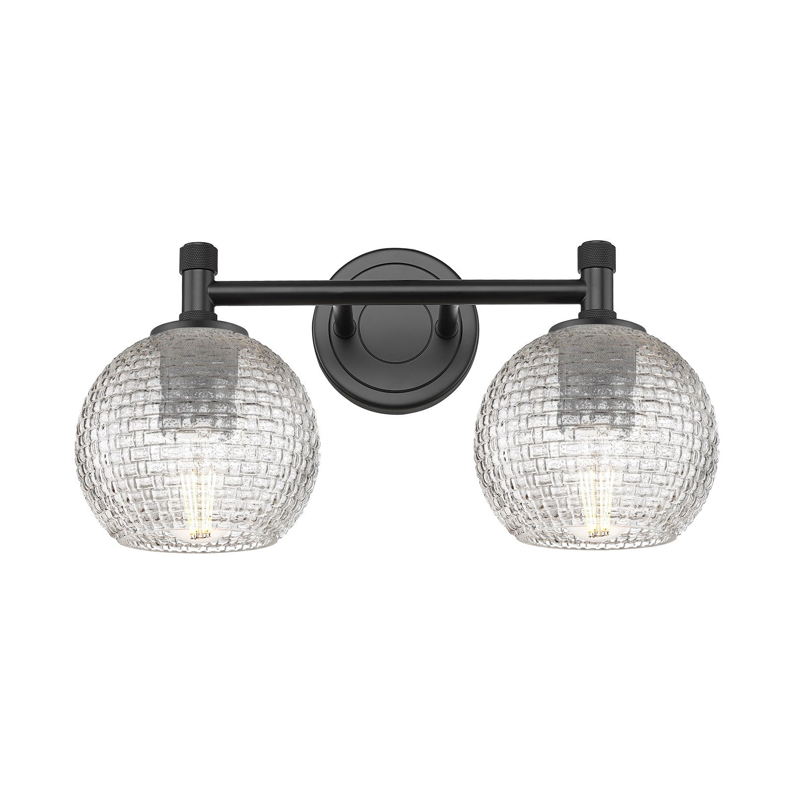 Innovations Athens 14in 2-Light Bath Vanity Light | Industrial Matte Black and Clear Basket Weave Glass | Bathroom Vanity | Model 434-2W-BK-G122C-6CL
