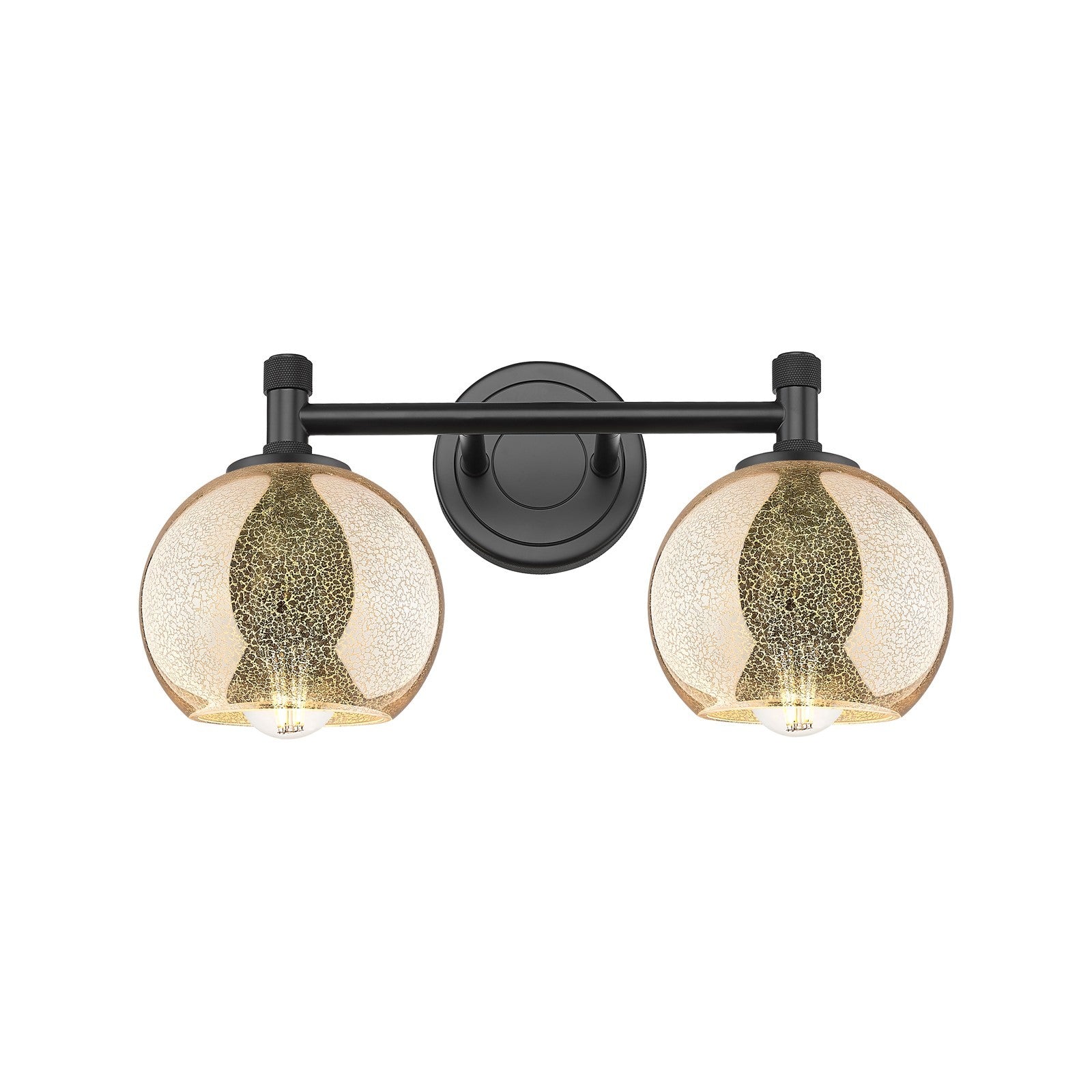 Innovations Athens 14in 2-Light Bath Vanity Light | Industrial Matte Black and Mercury Glass | Bathroom Vanity | Model 434-2W-BK-G128-6