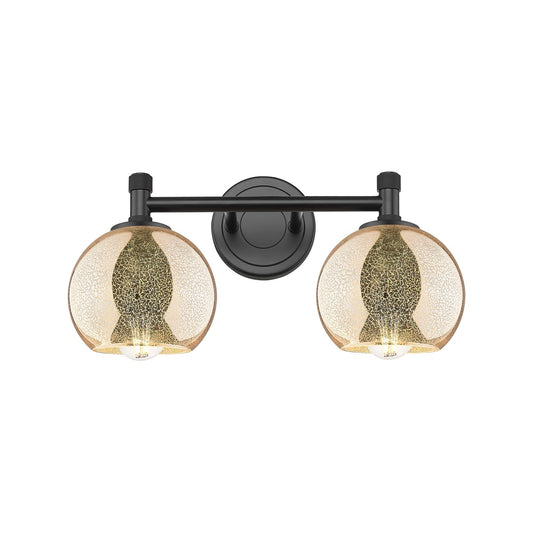 Innovations Athens 14in 2-Light Bath Vanity Light | Industrial Matte Black and Mercury Glass | Bathroom Vanity | Model 434-2W-BK-G128-6