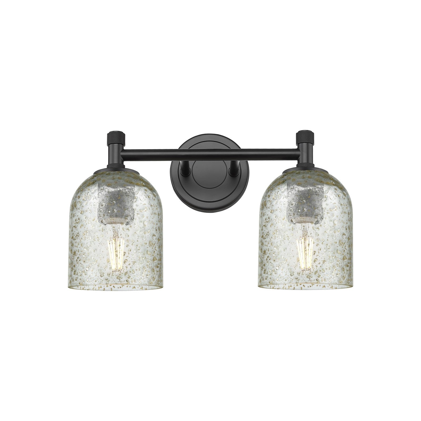 Innovations Caledonia 13in 2-Light Bath Vanity Light | Industrial Matte Black and Mica Glass | Bathroom Vanity | 13 x 9.5 in | Model 434-2W-BK-G259