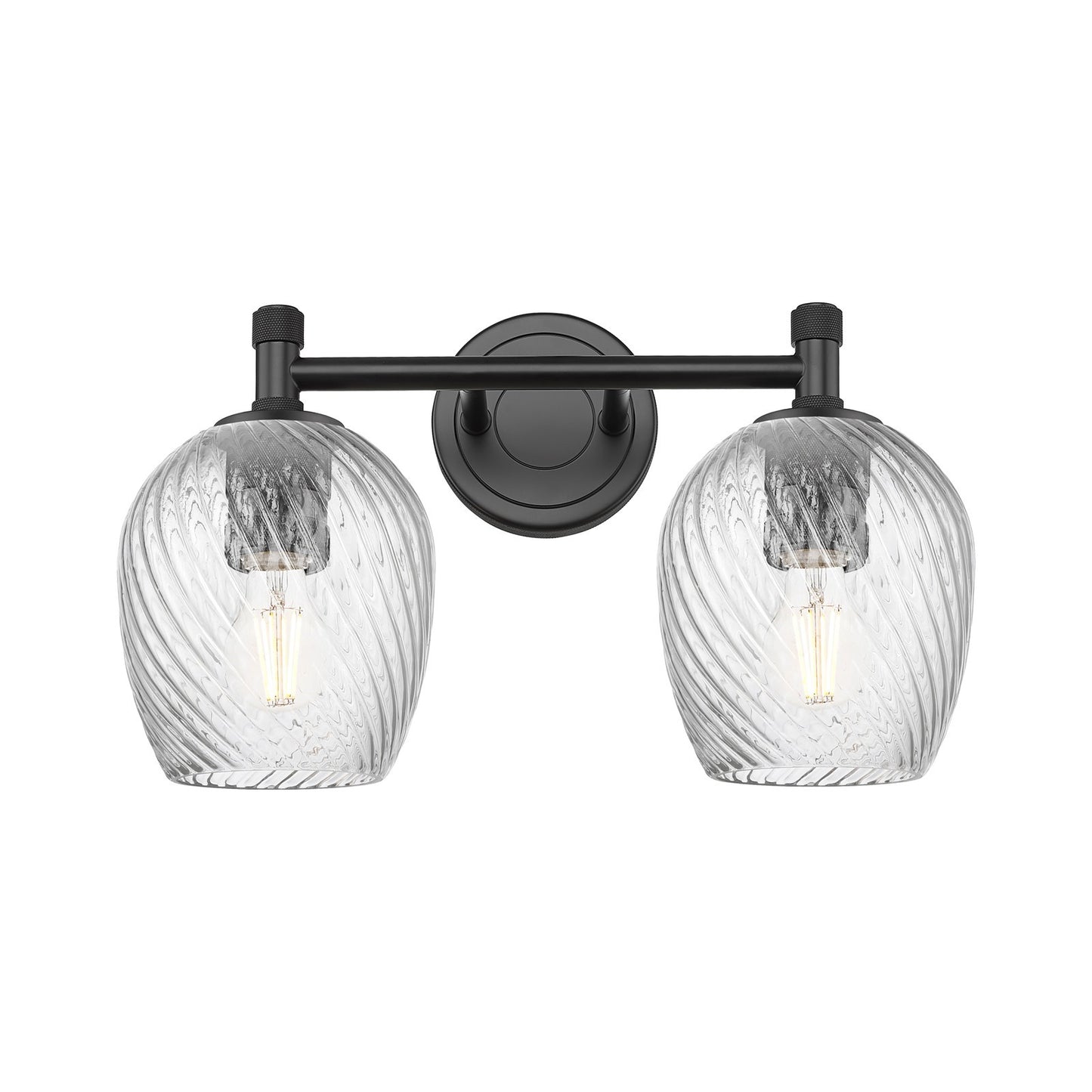 Innovations Salina 14in 2-Light Bath Vanity Light | Industrial Matte Black and Clear Spiral Fluted Glass | Bathroom & Powder | Model 434-2W-BK-G292