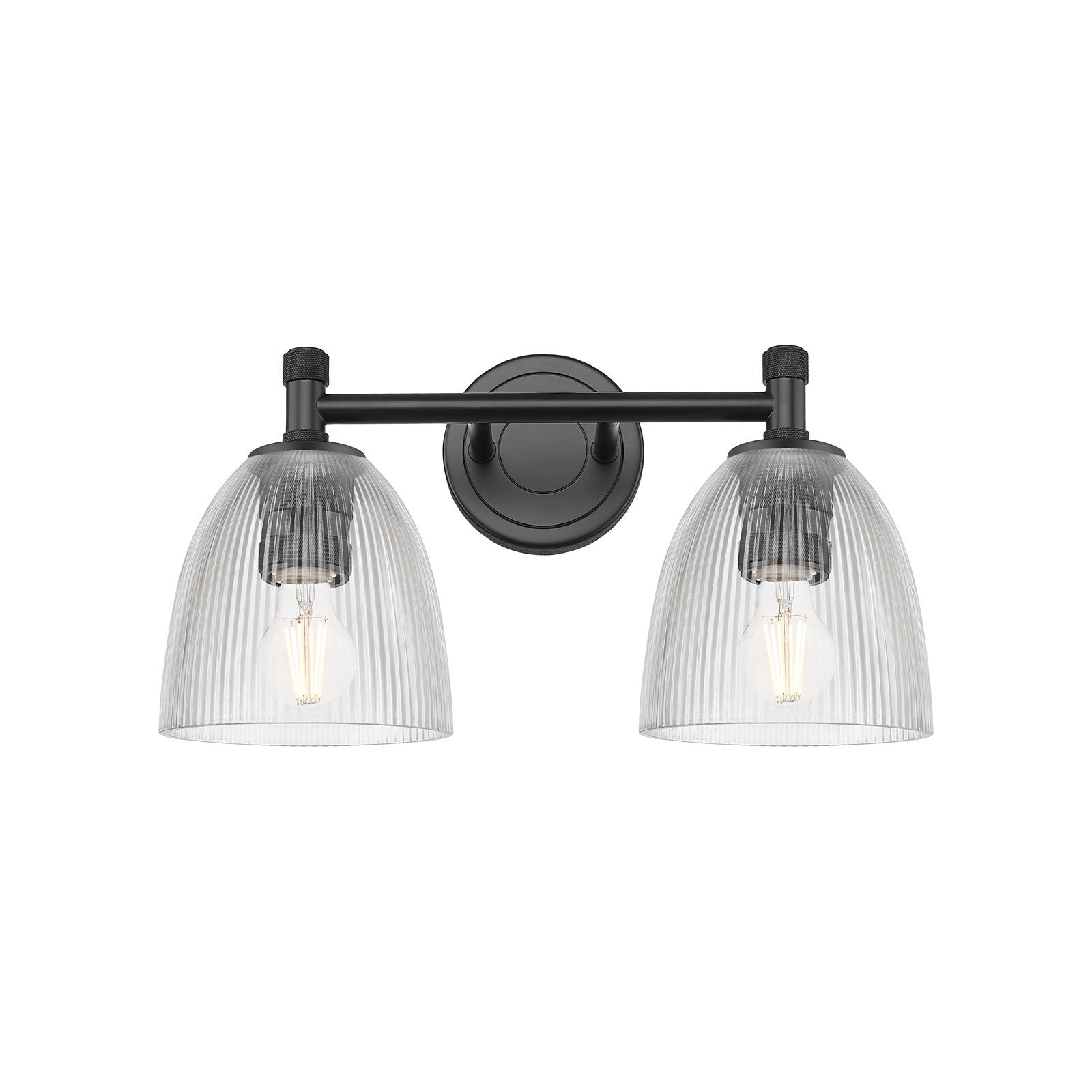 Innovations Castile 14in 2-Light Bath Vanity Light | Industrial Matte Black and Clear Glass | Bathroom & Powder Room | Model 434-2W-BK-G382