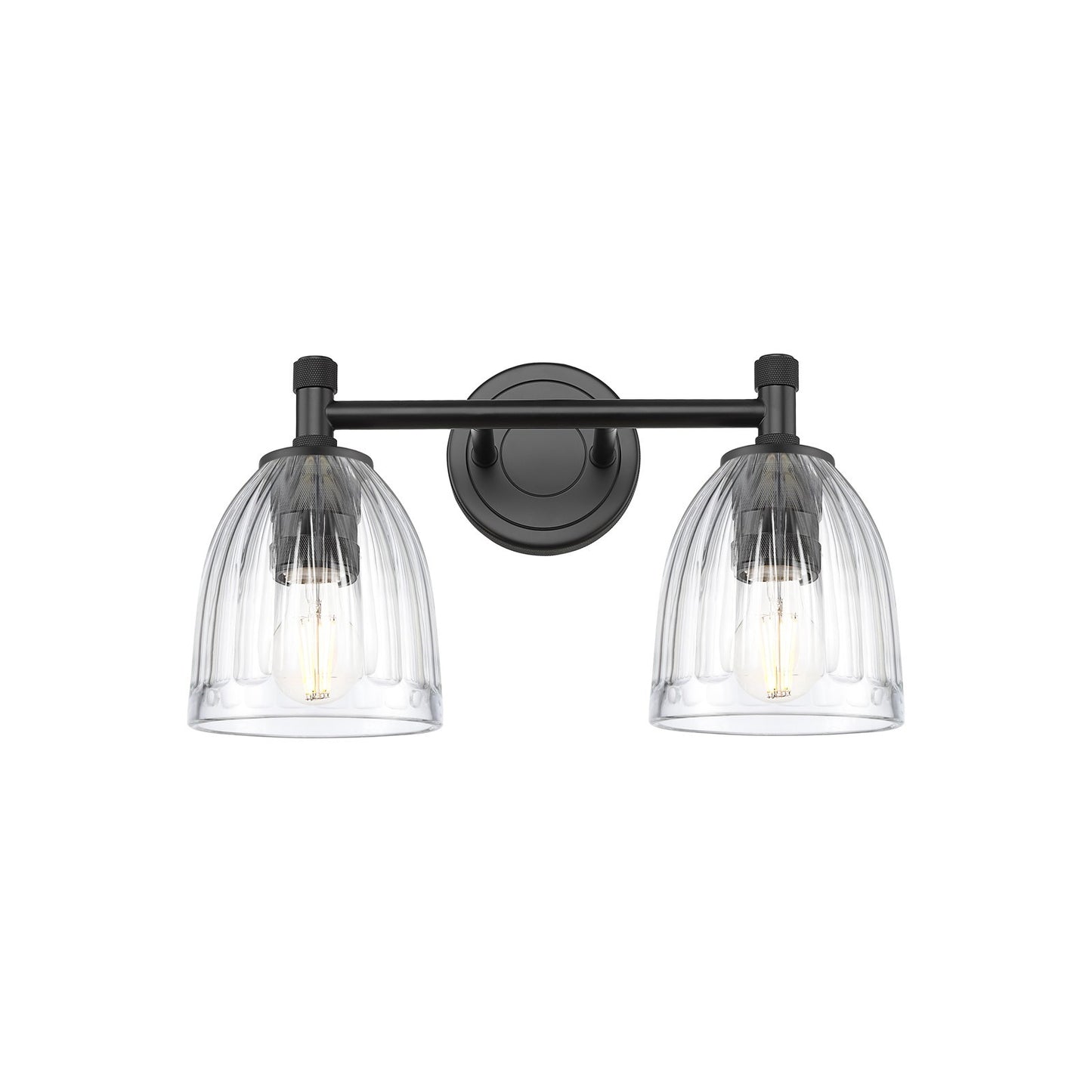 Innovations Brookfield 14in 2-Light Bath Vanity Light | Industrial Matte Black and Clear Glass | Bathroom Vanity | Model 434-2W-BK-G442