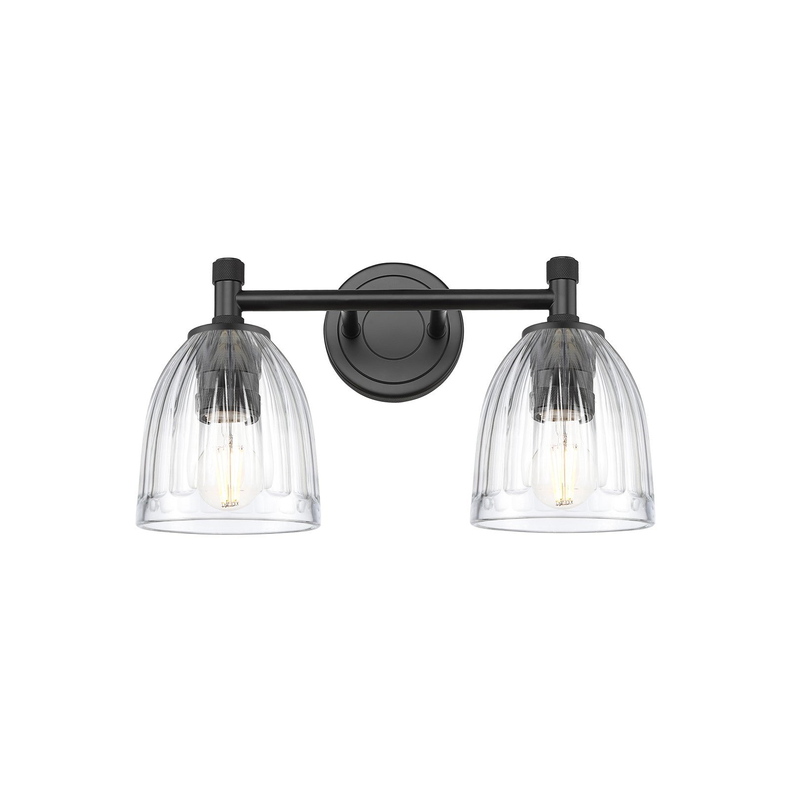 Innovations Brookfield 14in 2-Light Bath Vanity Light | Industrial Matte Black and Clear Glass | Bathroom Vanity | Model 434-2W-BK-G442