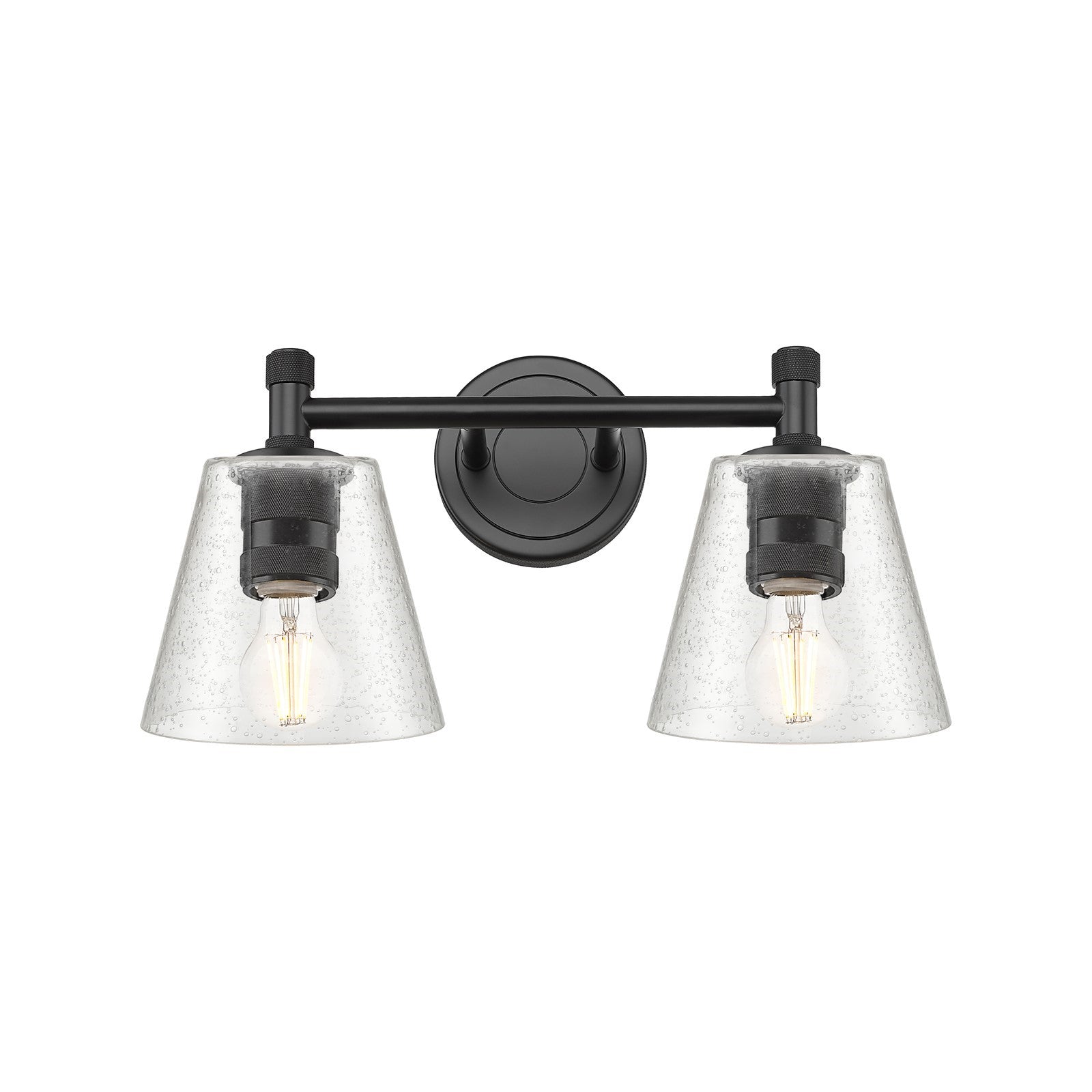 Innovations Caton 14in 2-Light Bath Vanity Light | Industrial Matte Black and Frosted Glass | Bathroom Vanity | 14 x 9 in | Model 434-2W-BK-G454