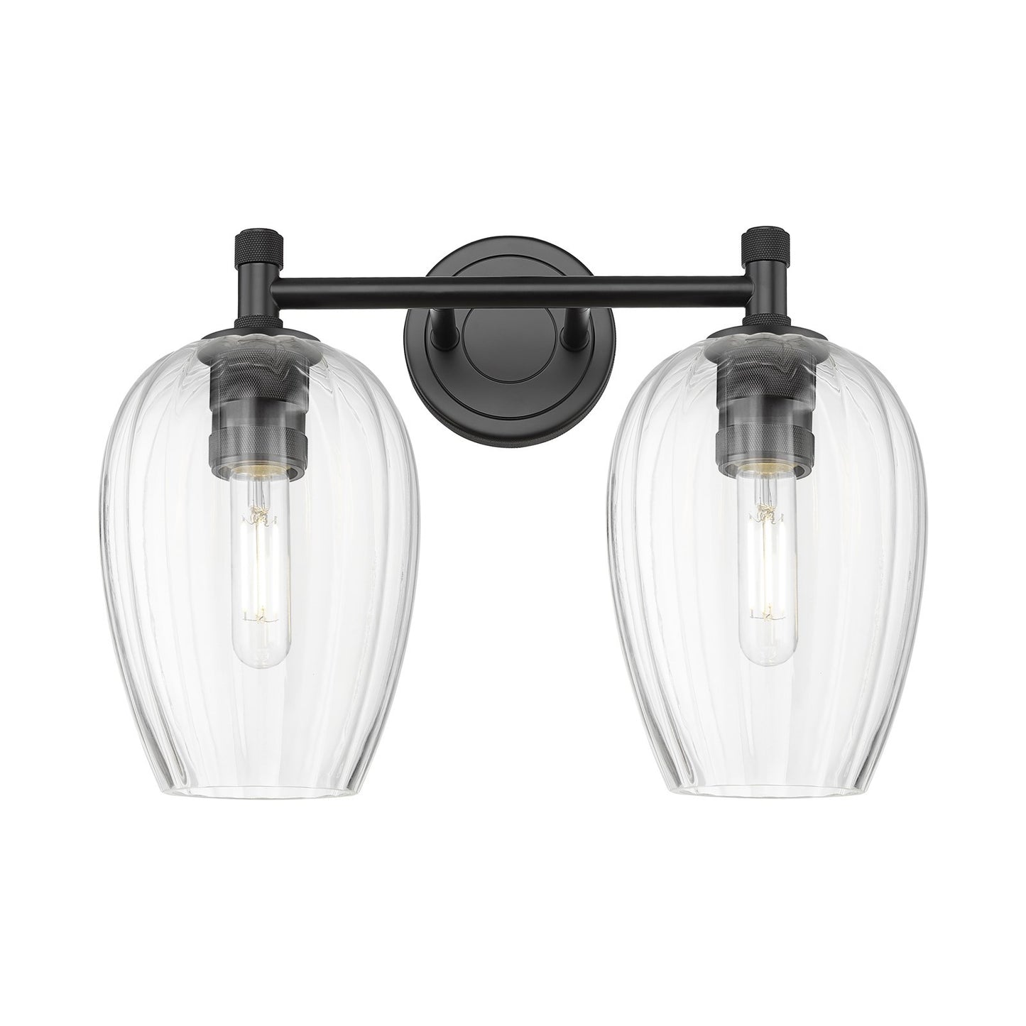 Innovations Preston Flute 14in 2-Light Bath Vanity Light | Industrial Matte Black and Clear Glass | Bathroom Vanity | Model 434-2W-BK-G457-6CL