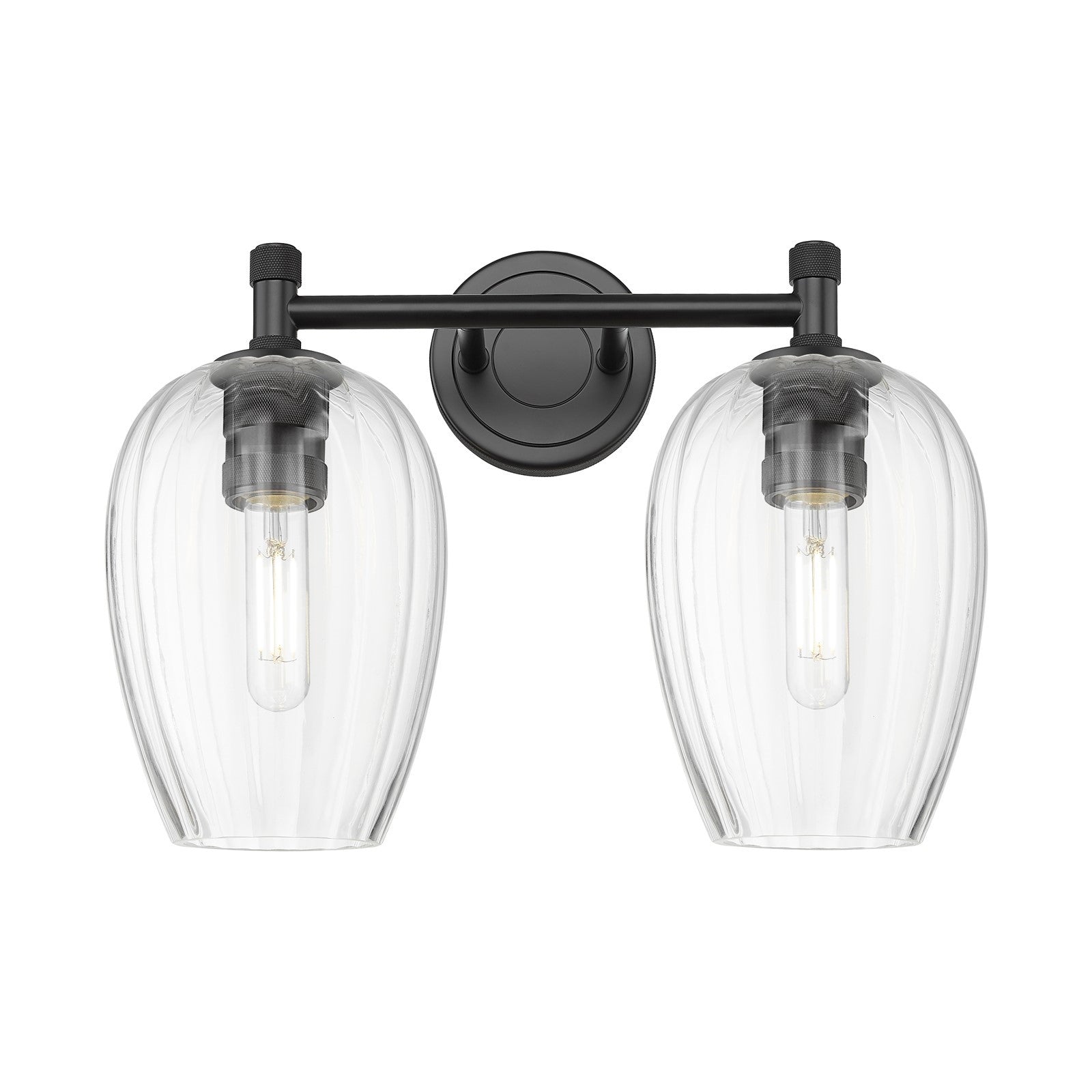 Innovations Preston Flute 14in 2-Light Bath Vanity Light | Industrial Matte Black and Clear Glass | Bathroom Vanity | Model 434-2W-BK-G457-6CL