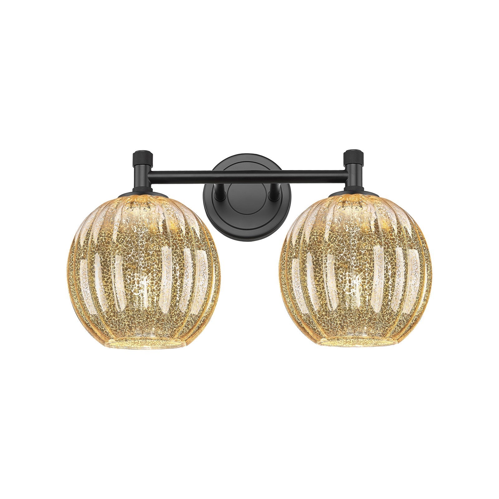 Innovations Preston Globe 15in 2-Light Bath Vanity | Industrial Matte Black and Mercury Glass | Bathroom & Powder Room | Model 434-2W-BK-G458-7ME