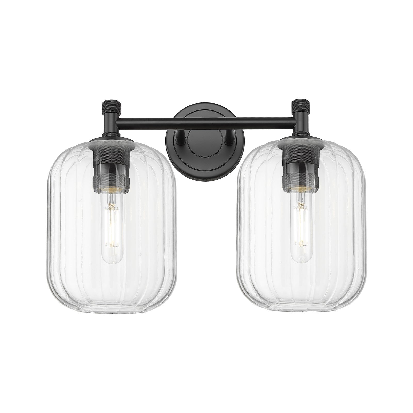 Innovations Preston Cylinder 15in 2-Light Bath Vanity | Industrial Matte Black and Clear Glass | Bathroom Vanity | Model 434-2W-BK-G460-7CL