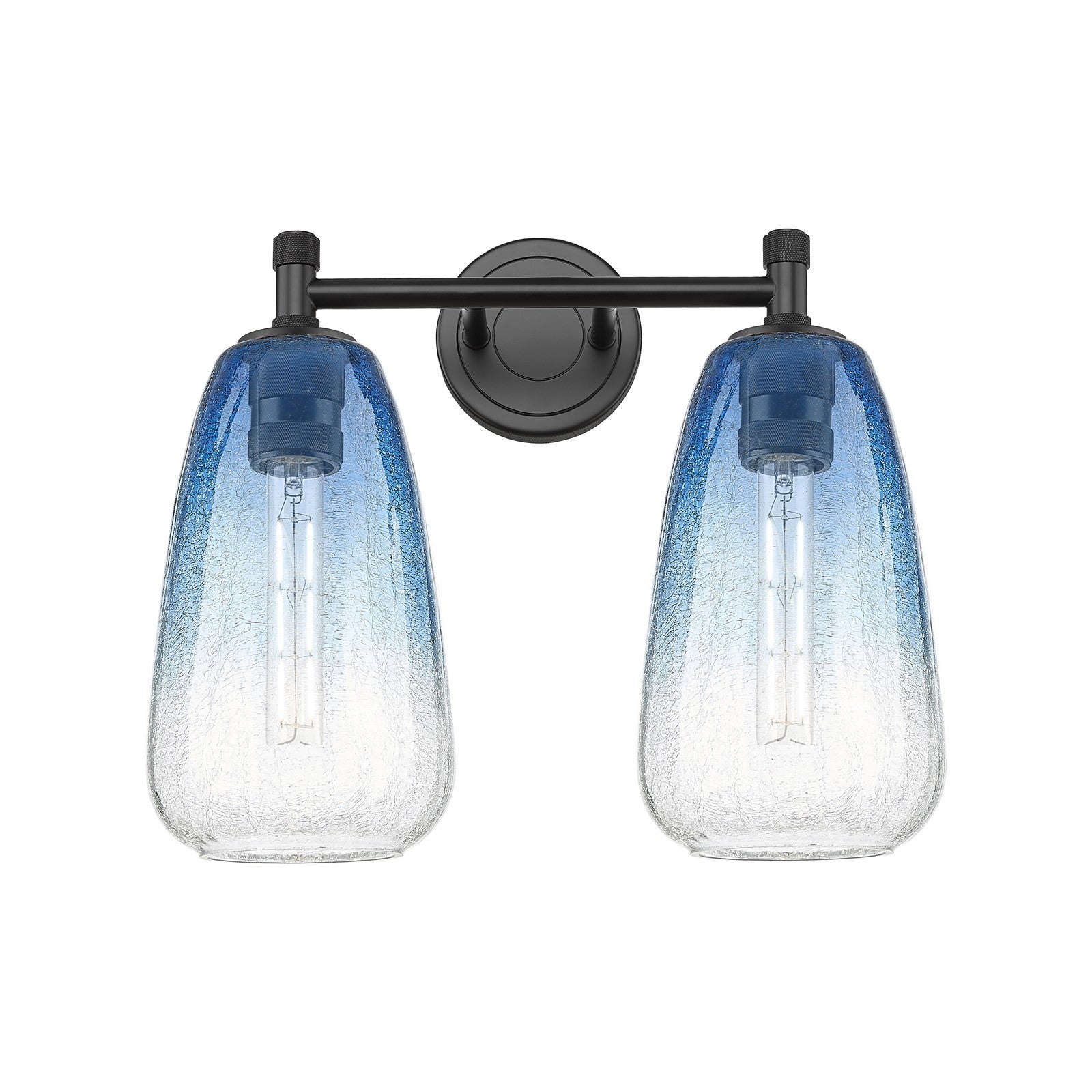 Innovations Brookhaven Almond 14in 2-Light Bath Vanity | Industrial Matte Black and Sapphire Blue Glass | Bathroom Vanity | Model 434-2W-BK-G480-6SB