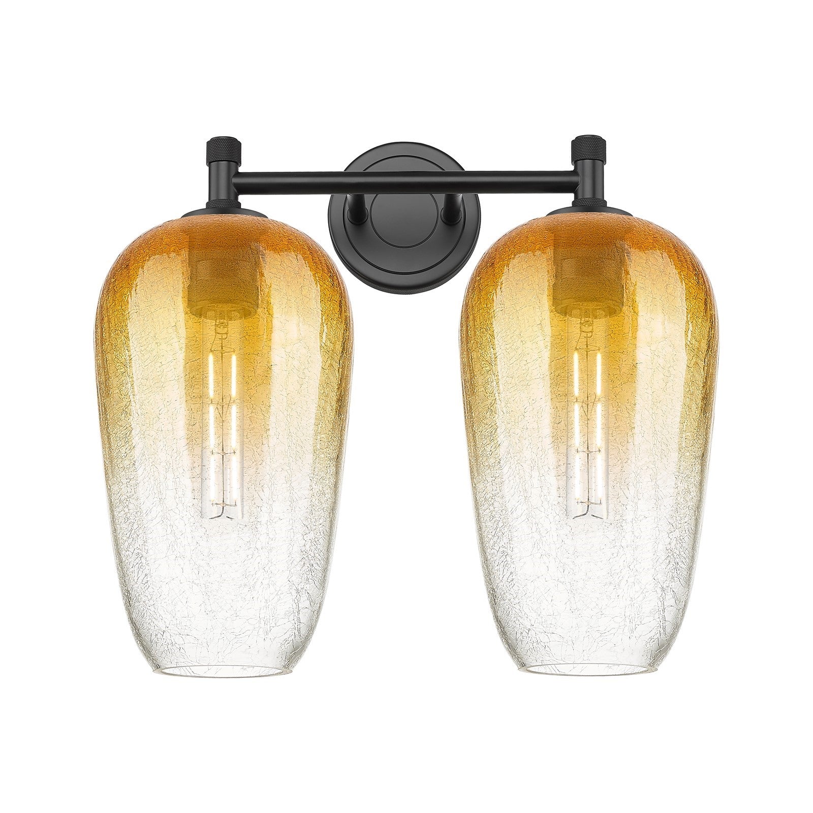 Innovations Brookhaven Flute 15in 2-Light Bath Vanity | Industrial Matte Black and Amber Glass | Bathroom & Powder Room | Model 434-2W-BK-G484-7AM