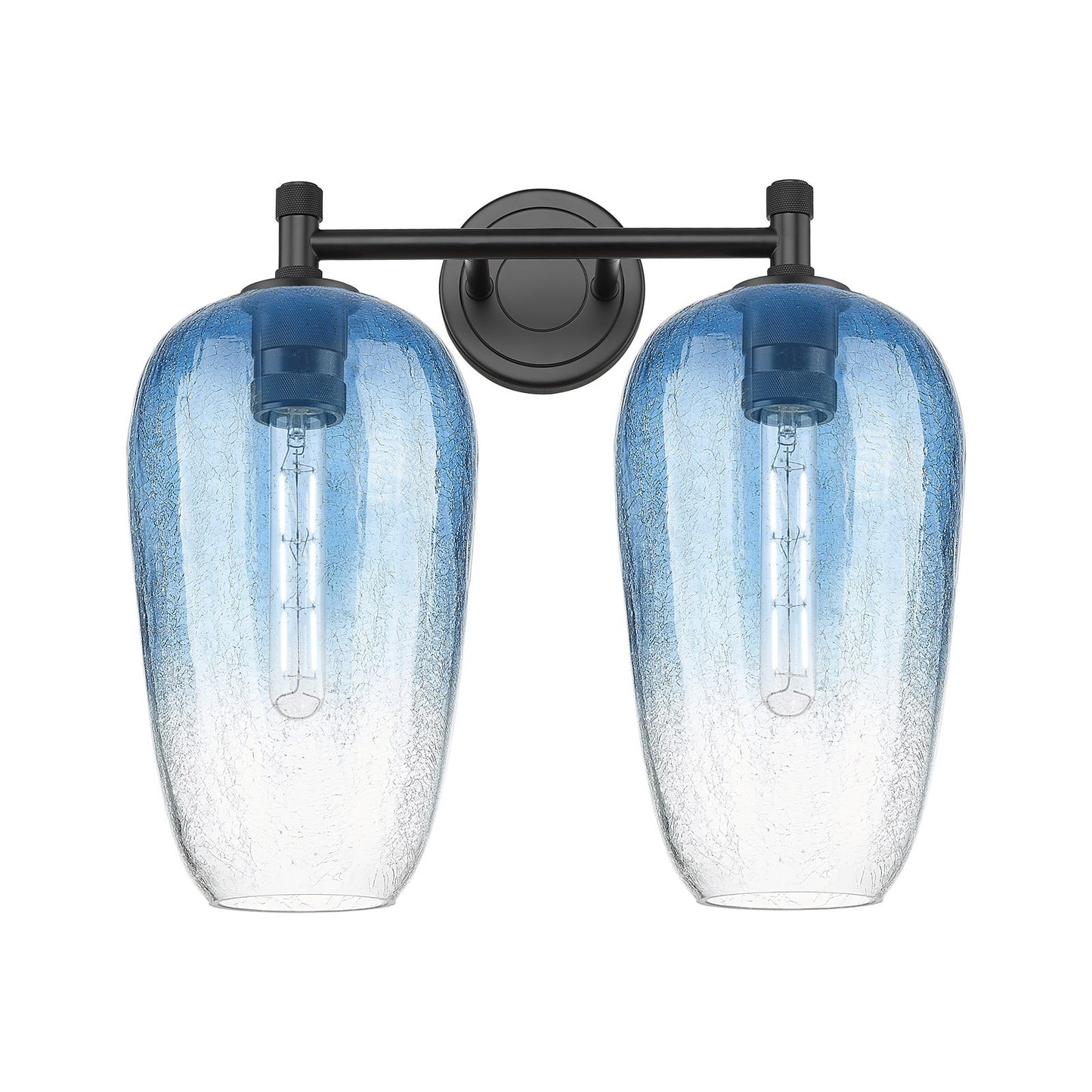 Innovations Brookhaven Flute 15in 2-Light Bath Vanity | Industrial Matte Black and Sapphire Blue Glass | Bathroom & Powder | Model 434-2W-BK-G484-7SB