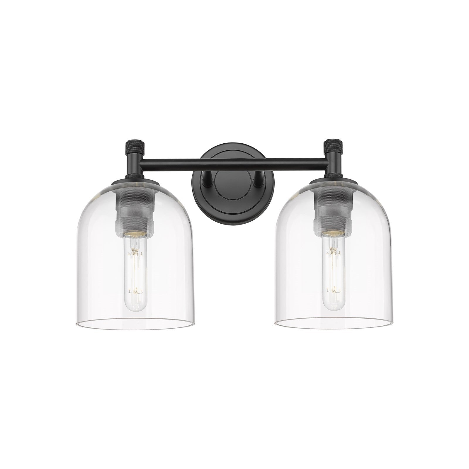 Innovations Bella 13in 2-Light Bath Vanity | Industrial Matte Black and Clear Glass | Bathroom & Powder Room | Model 434-2W-BK-G558-6CL