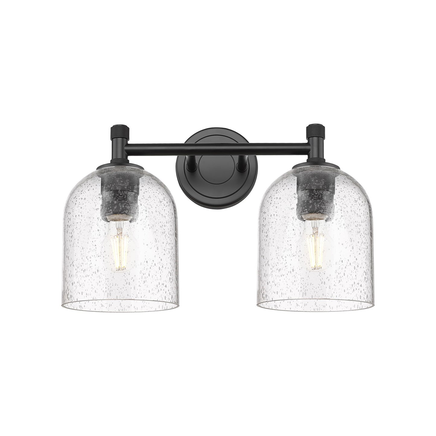 Innovations Bella 13in 2-Light Bath Vanity | Industrial Matte Black and Seedy Glass | Bathroom & Powder Room | Model 434-2W-BK-G558-6SDY