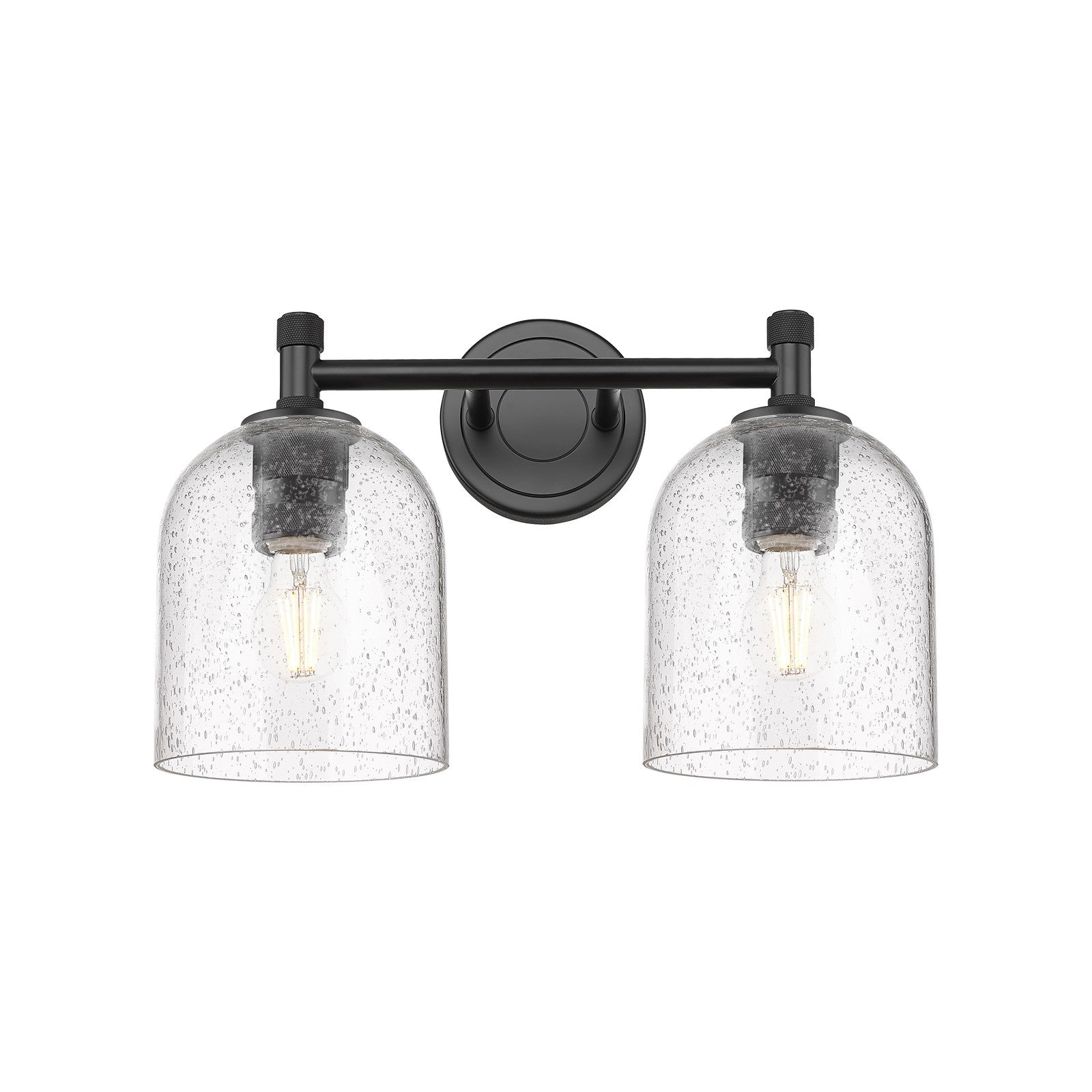 Innovations Bella 13in 2-Light Bath Vanity | Industrial Matte Black and Seedy Glass | Bathroom & Powder Room | Model 434-2W-BK-G558-6SDY