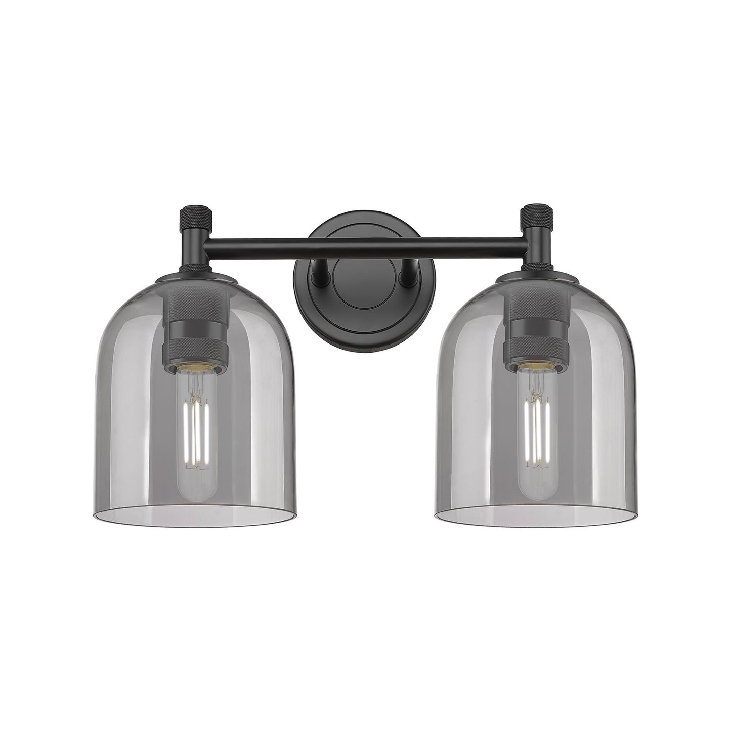 Innovations Bella 13in 2-Light Bath Vanity | Industrial Matte Black and Light Smoke Glass | Bathroom & Powder Room | Model 434-2W-BK-G558-6SM