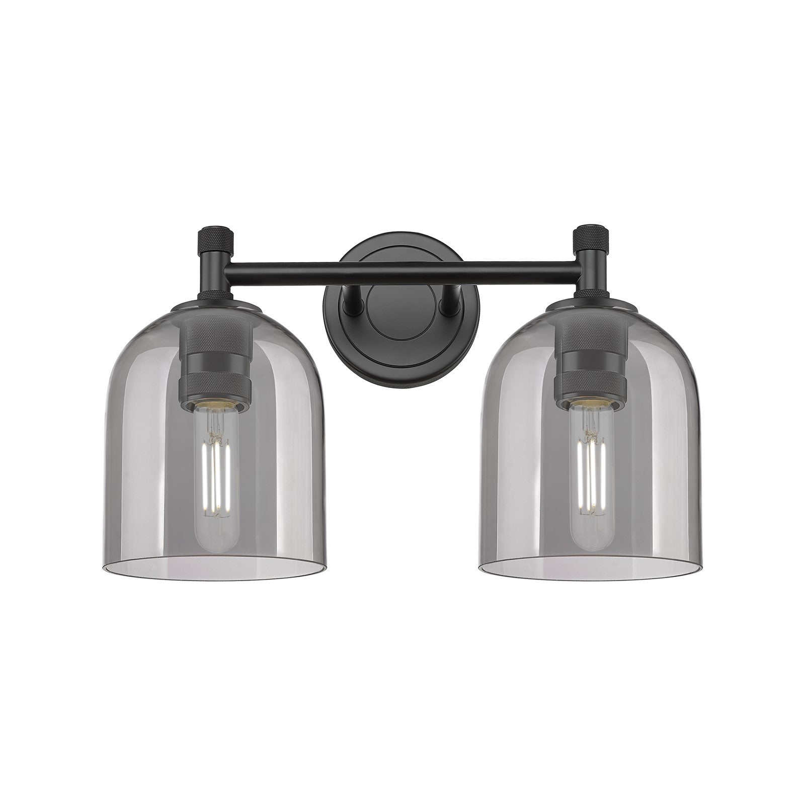 Innovations Bella 13in 2-Light Bath Vanity | Industrial Matte Black and Light Smoke Glass | Bathroom & Powder Room | Model 434-2W-BK-G558-6SM