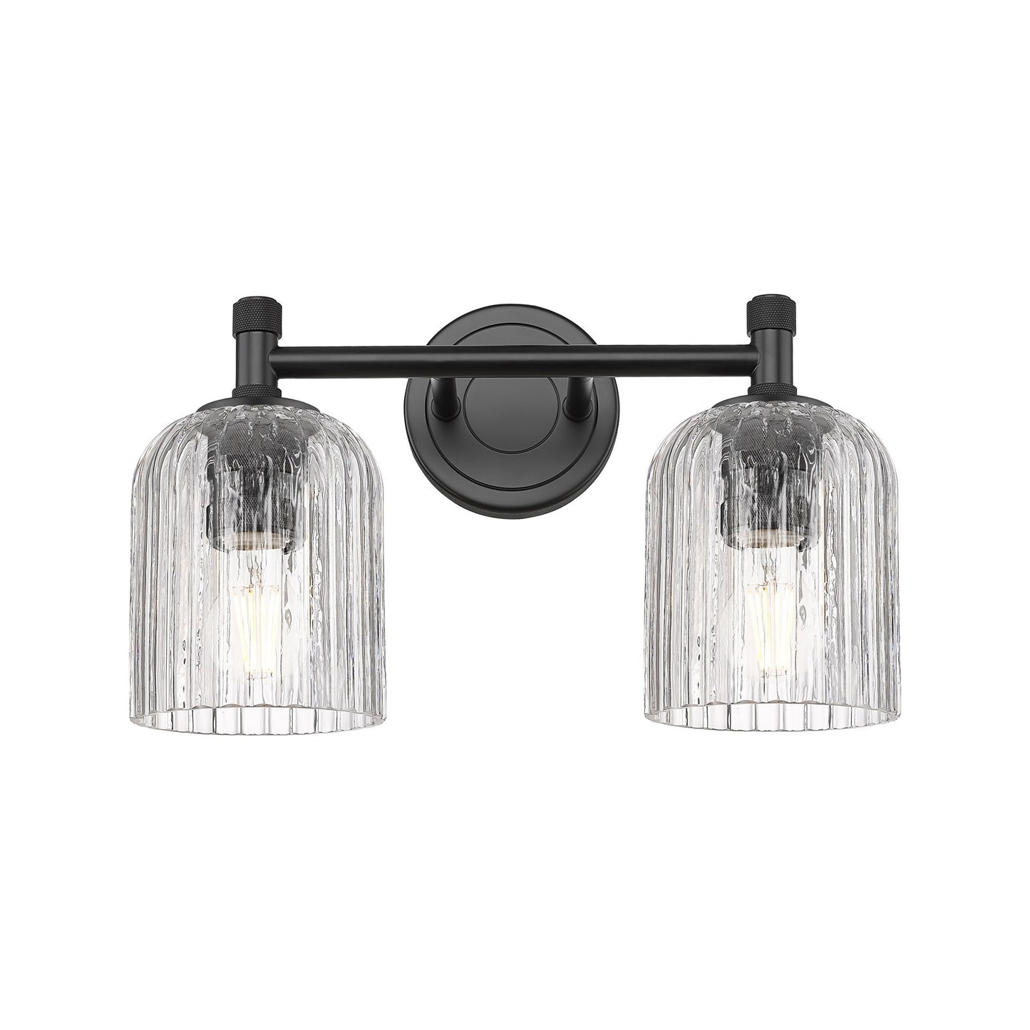 Innovations Crown Point 13in 2-Light Bath Vanity | Industrial Matte Black and Clear Ribbed Glass | Bathroom Vanity | Model 434-2W-BK-G559-5CL