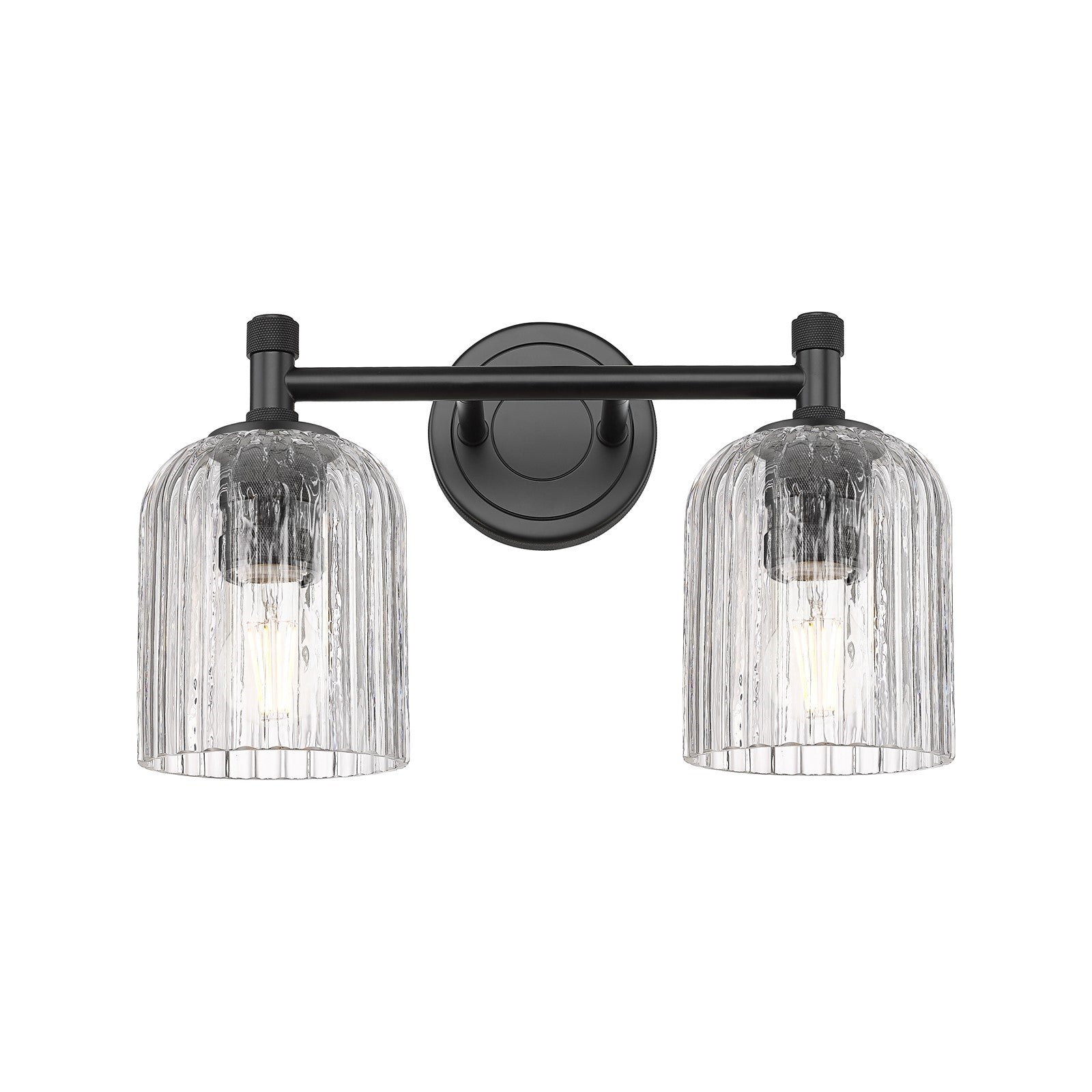 Innovations Crown Point 13in 2-Light Bath Vanity | Industrial Matte Black and Clear Ribbed Glass | Bathroom Vanity | Model 434-2W-BK-G559-5CL