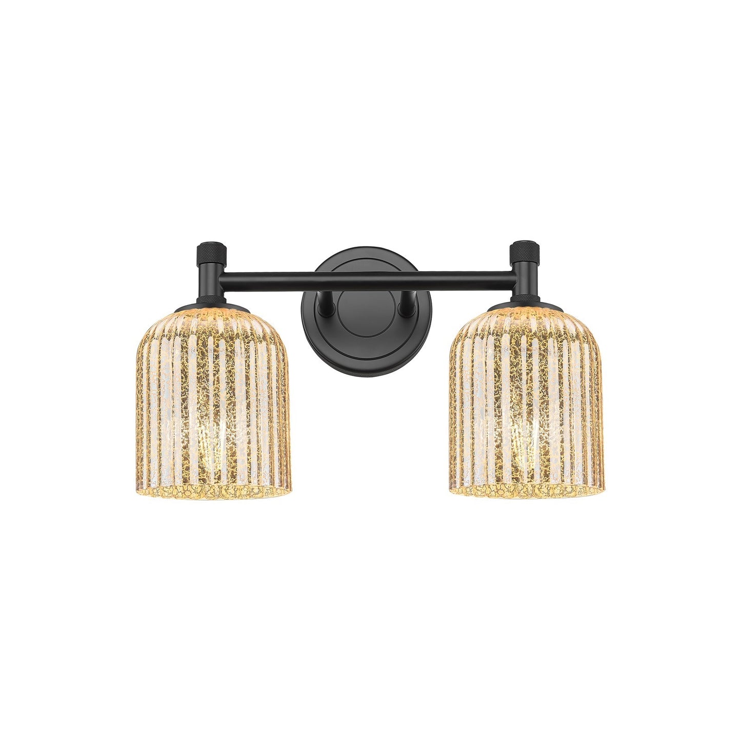 Innovations Crown Point 13in 2-Light Bath Vanity | Industrial Matte Black and Mercury Ribbed Glass | Bathroom Vanity | Model 434-2W-BK-G559-5ME