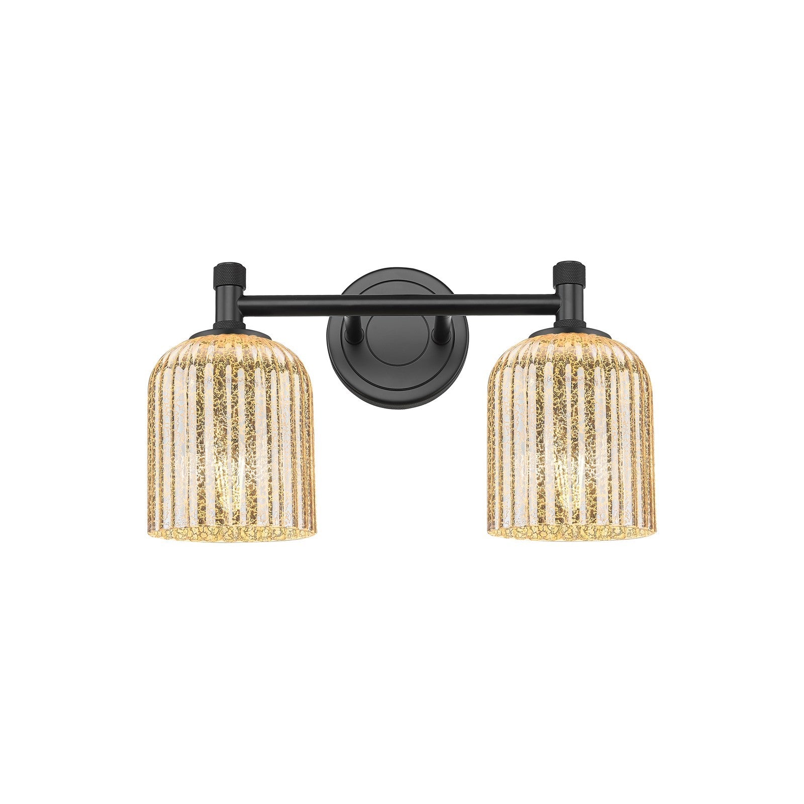 Innovations Crown Point 13in 2-Light Bath Vanity | Industrial Matte Black and Mercury Ribbed Glass | Bathroom Vanity | Model 434-2W-BK-G559-5ME