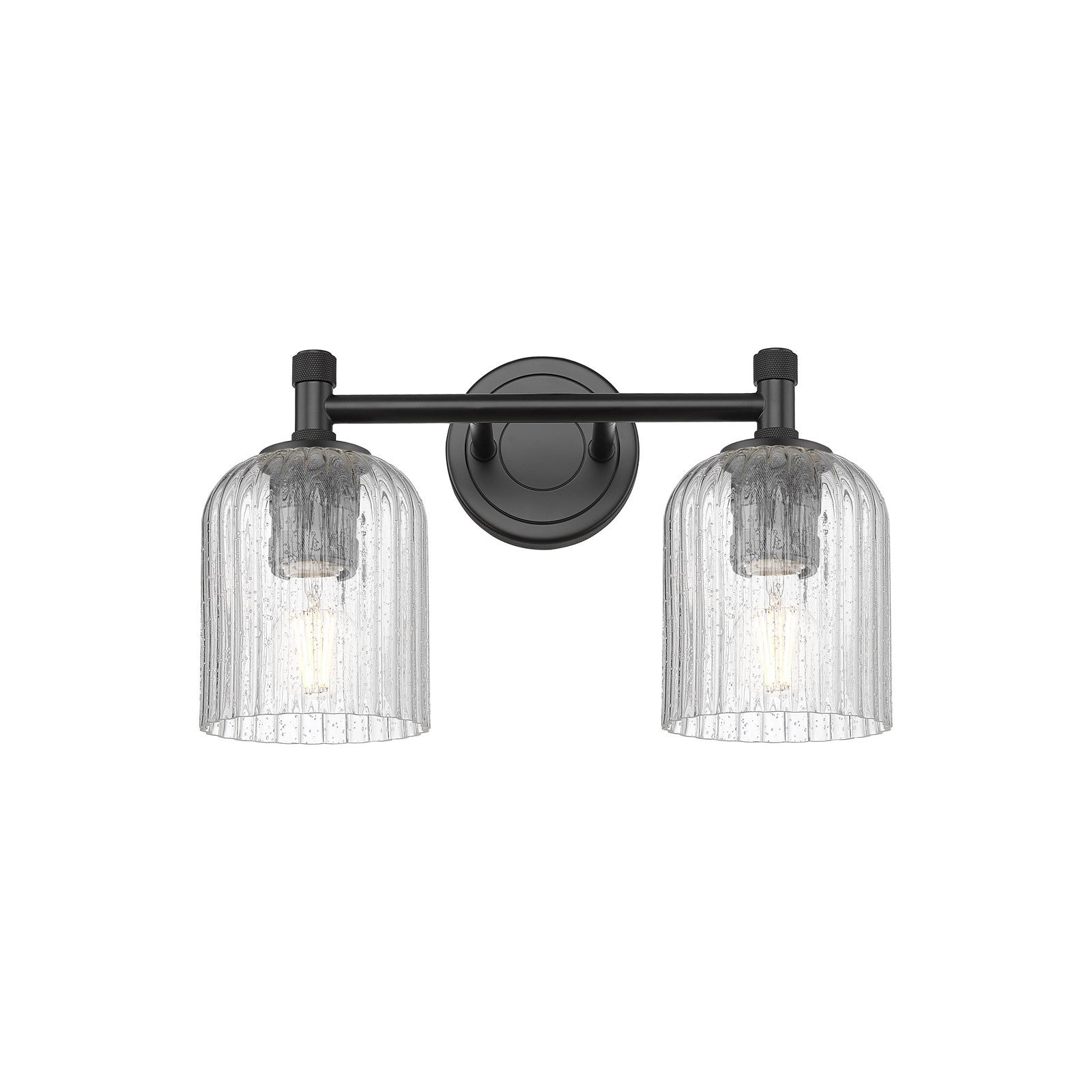 Innovations Crown Point 13in 2-Light Bath Vanity | Industrial Matte Black and Seedy Ribbed Glass | Bathroom Vanity | Model 434-2W-BK-G559-5SDY