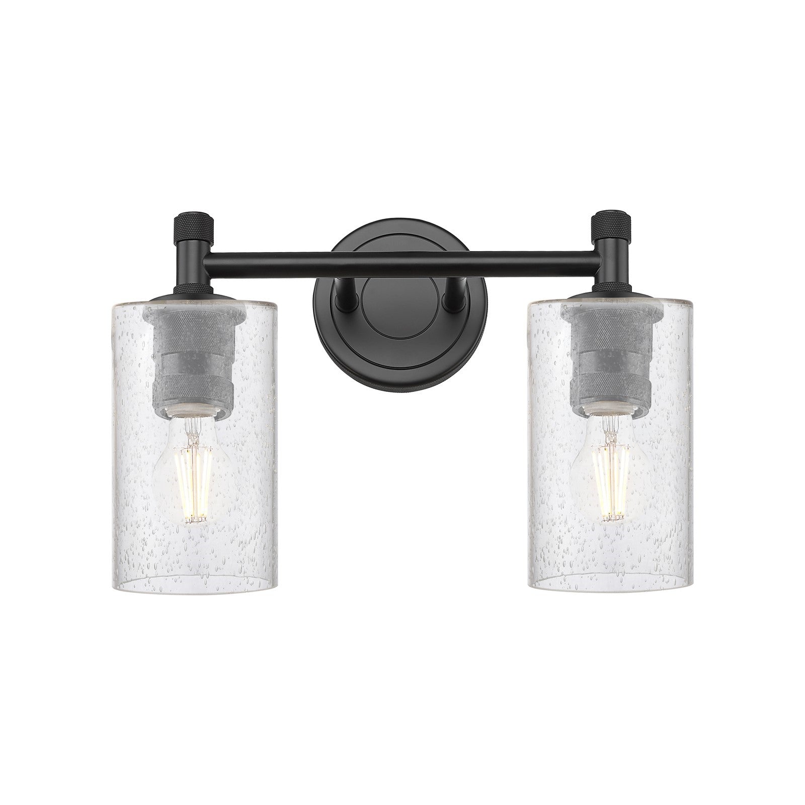 Innovations Clymer 12in 2-Light Bath Vanity Light | Industrial Matte Black and Seedy Glass | Bathroom & Powder Room | Model 434-2W-BK-G804