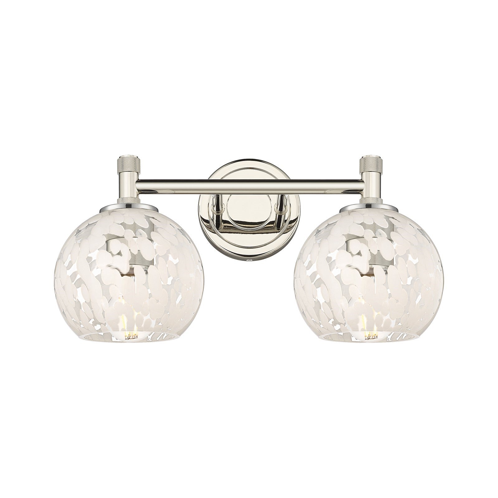 Innovations White Mouchette 14in 2-Light Bath Vanity Light | Industrial Polished Nickel and White Mouchette Glass | Model 434-2W-PN-G1216-6WM