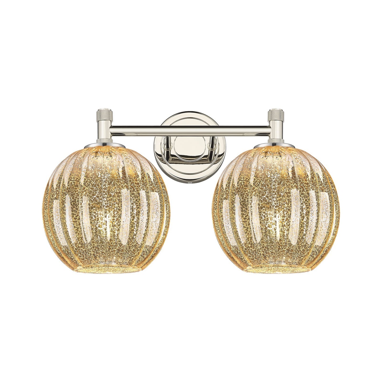 Innovations Preston Globe 15in 2-Light Bath Vanity | Industrial Polished Nickel and Mercury Glass | Bathroom Vanity Light | Model 434-2W-PN-G458-7ME