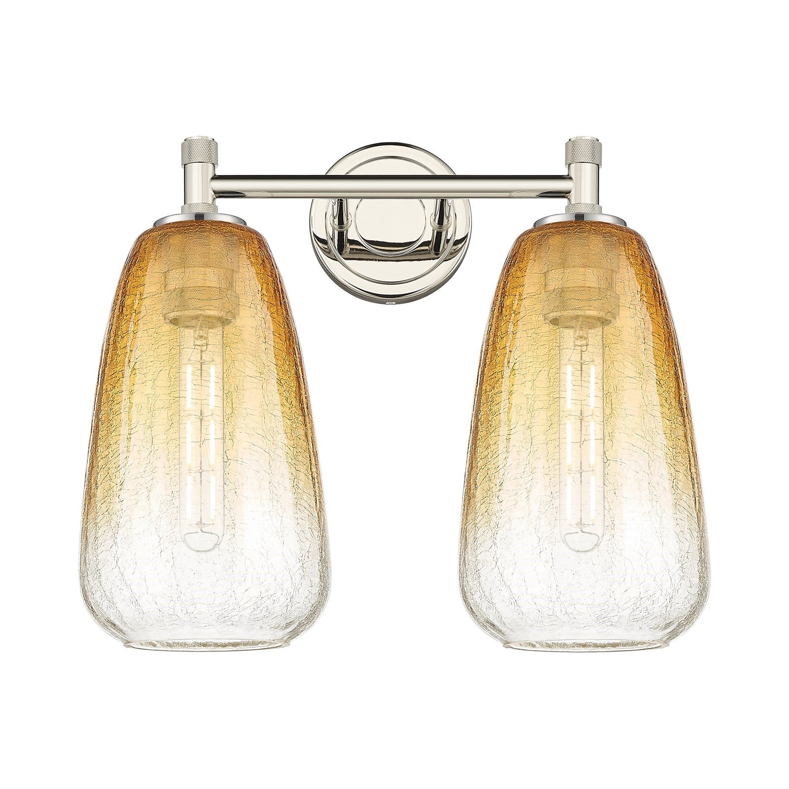 Innovations Brookhaven Almond 14in 2-Light Bath Vanity | Industrial Polished Nickel and Amber Glass | Bathroom Vanity | Model 434-2W-PN-G480-6AM