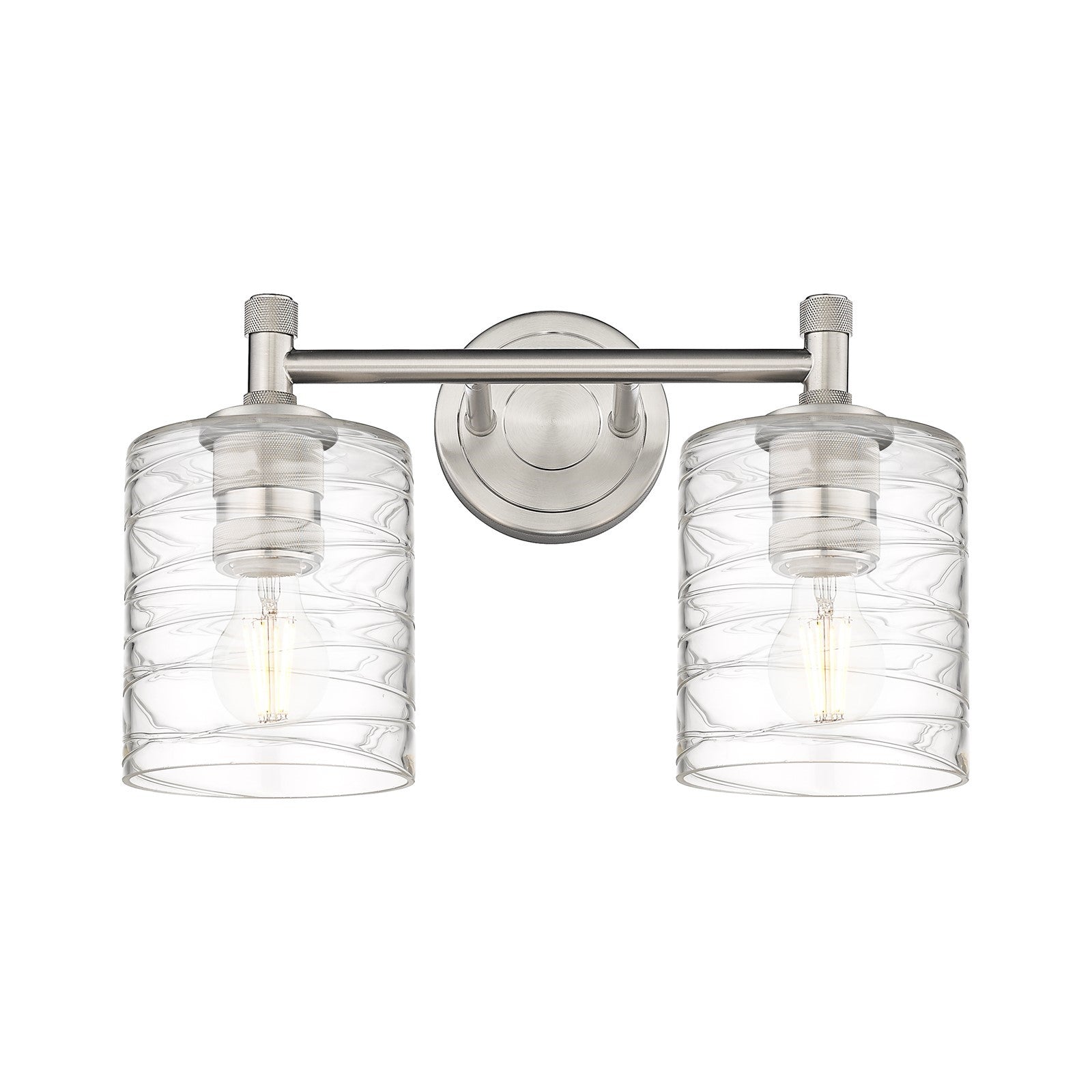 Innovations Cobbleskill 13in 2-Light Bath Vanity | Industrial Satin Nickel and Deco Swirl Glass | Bathroom & Powder Room | Model 434-2W-SN-G1113