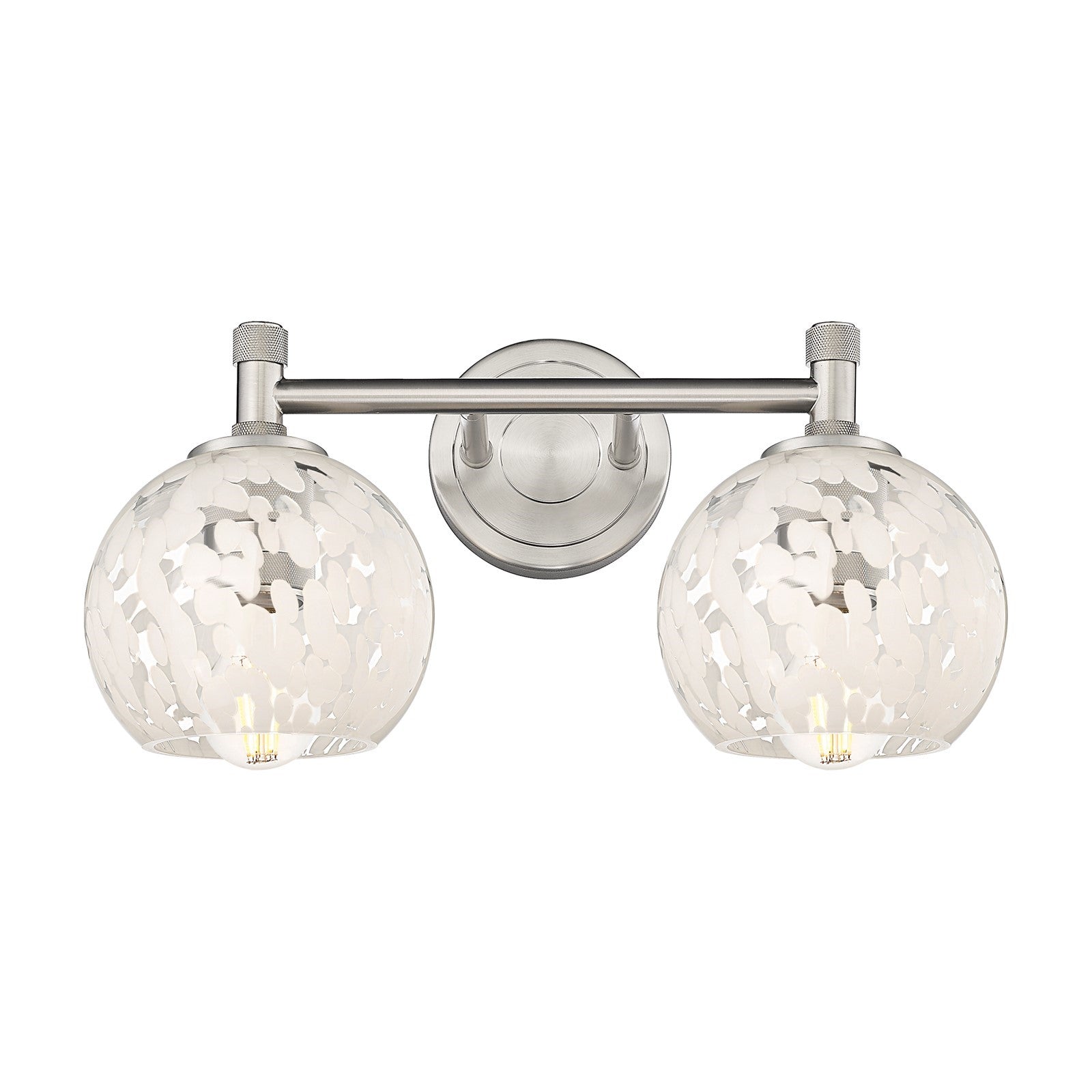 Innovations White Mouchette 14in 2-Light Bath Vanity | Industrial Satin Nickel and White Glass | Bathroom & Powder Room | Model 434-2W-SN-G1216-6WM