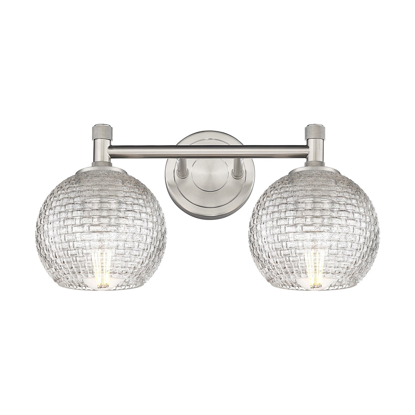 Innovations Athens Basket Weave 14in 2-Light Bath Vanity | Industrial Satin Nickel and Clear Glass | Bathroom & Powder | Model 434-2W-SN-G122C-6CL
