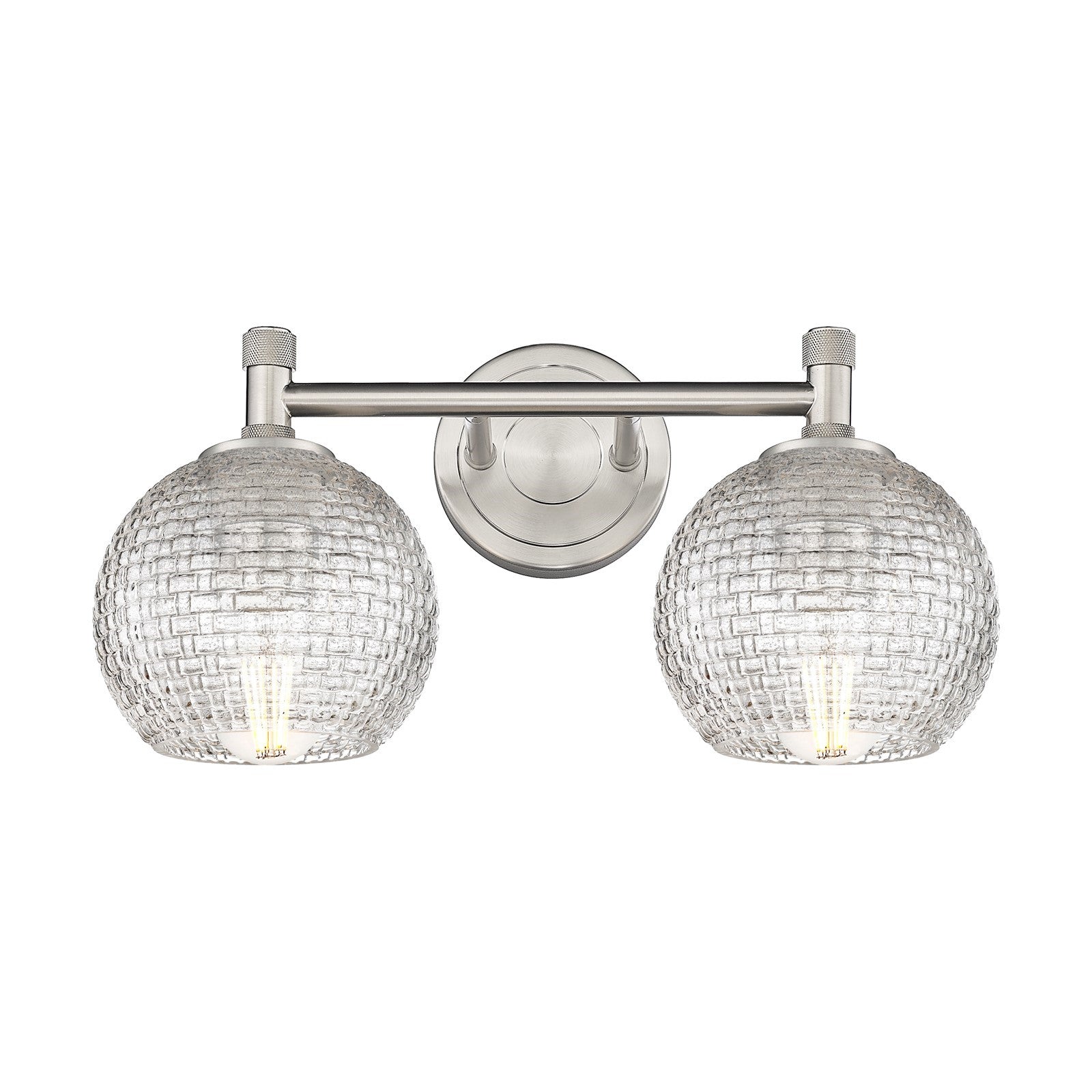 Innovations Athens Basket Weave 14in 2-Light Bath Vanity | Industrial Satin Nickel and Clear Glass | Bathroom & Powder | Model 434-2W-SN-G122C-6CL