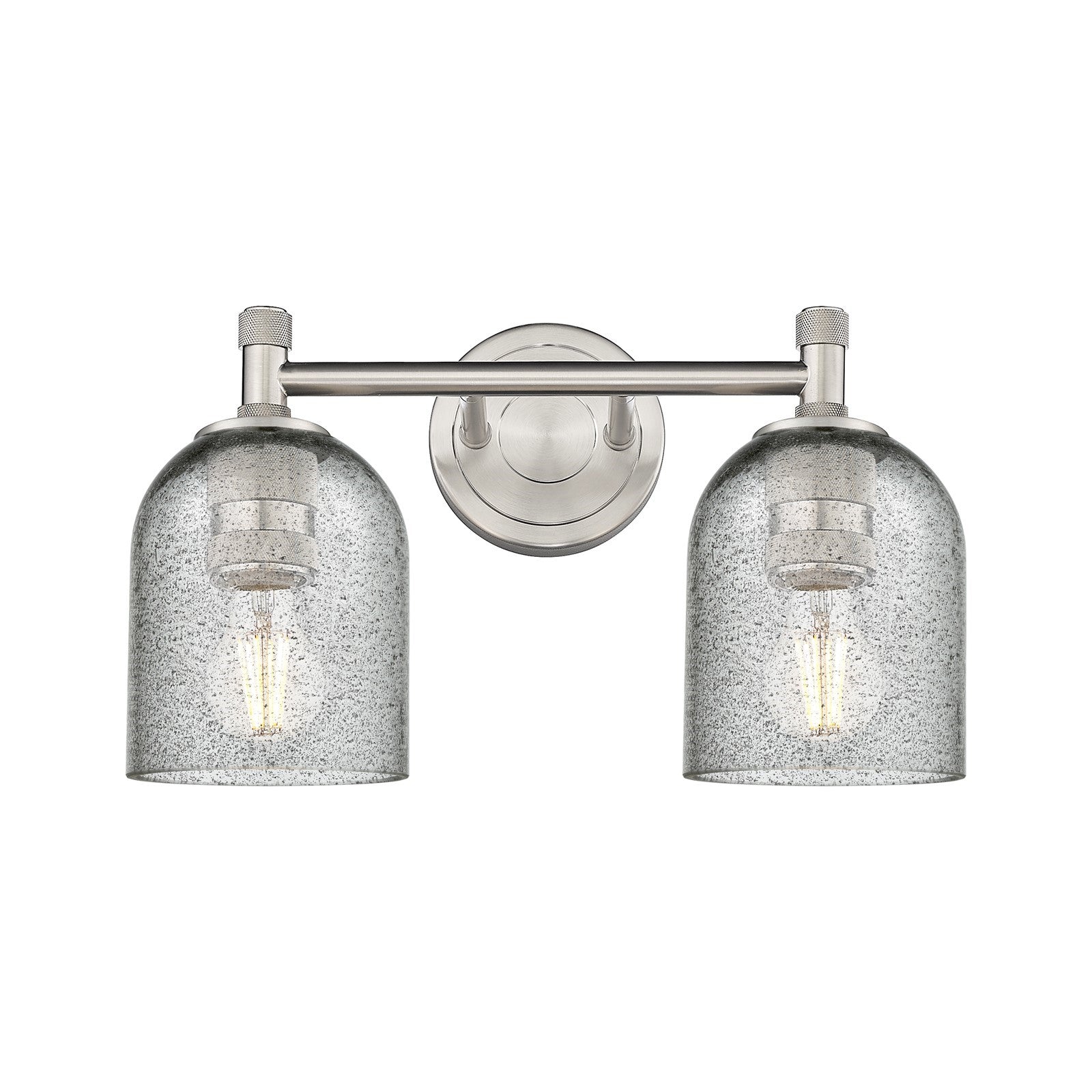 Innovations Caledonia 13in 2-Light Bath Vanity Light | Industrial Satin Nickel and Charcoal Glass | Bathroom Vanity | Model 434-2W-SN-G257