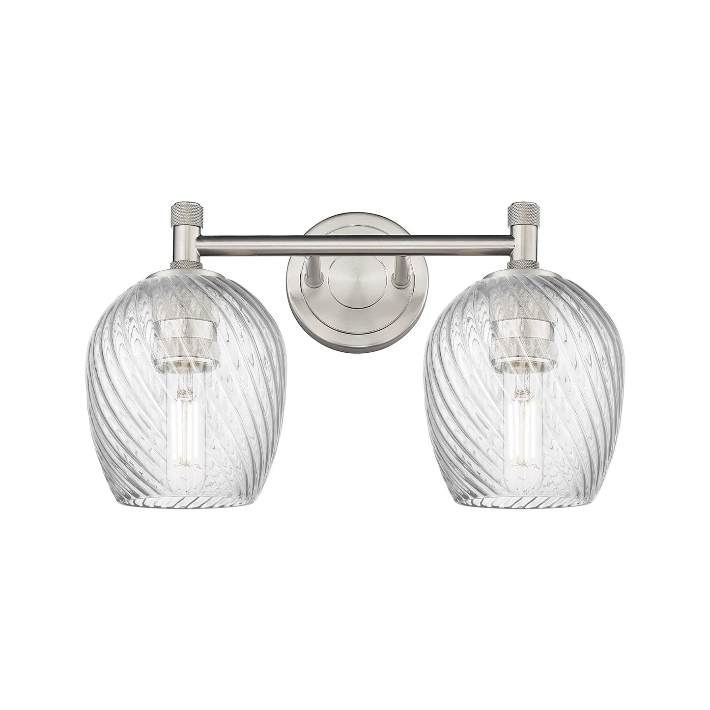 Innovations Salina 13.75in 2-Light Bath Vanity Light | Industrial Satin Nickel and Clear Spiral Fluted Glass | Bathroom Vanity | Model 434-2W-SN-G292