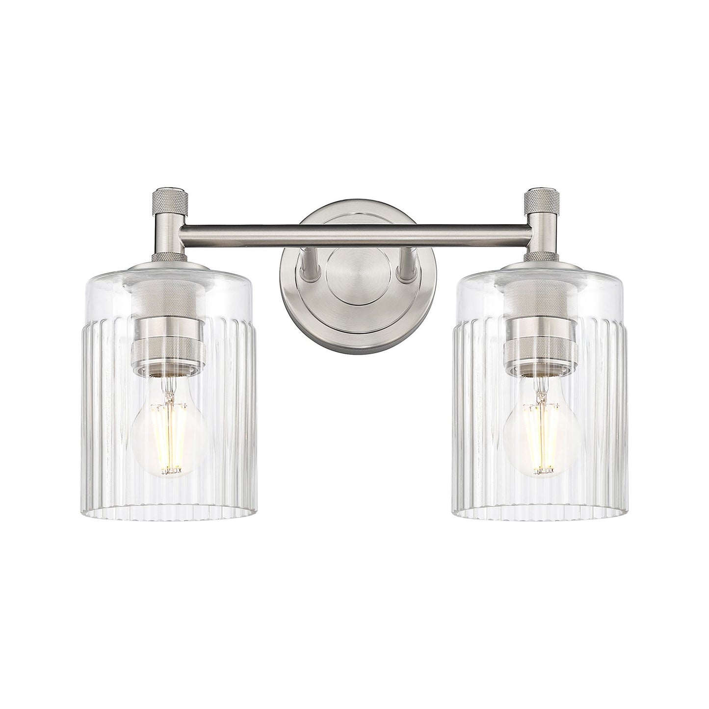 Innovations Hadley 12.5in 2-Light Bath Vanity Light | Industrial Satin Nickel and Clear Ribbed Glass | Bathroom Vanity | Model 434-2W-SN-G342