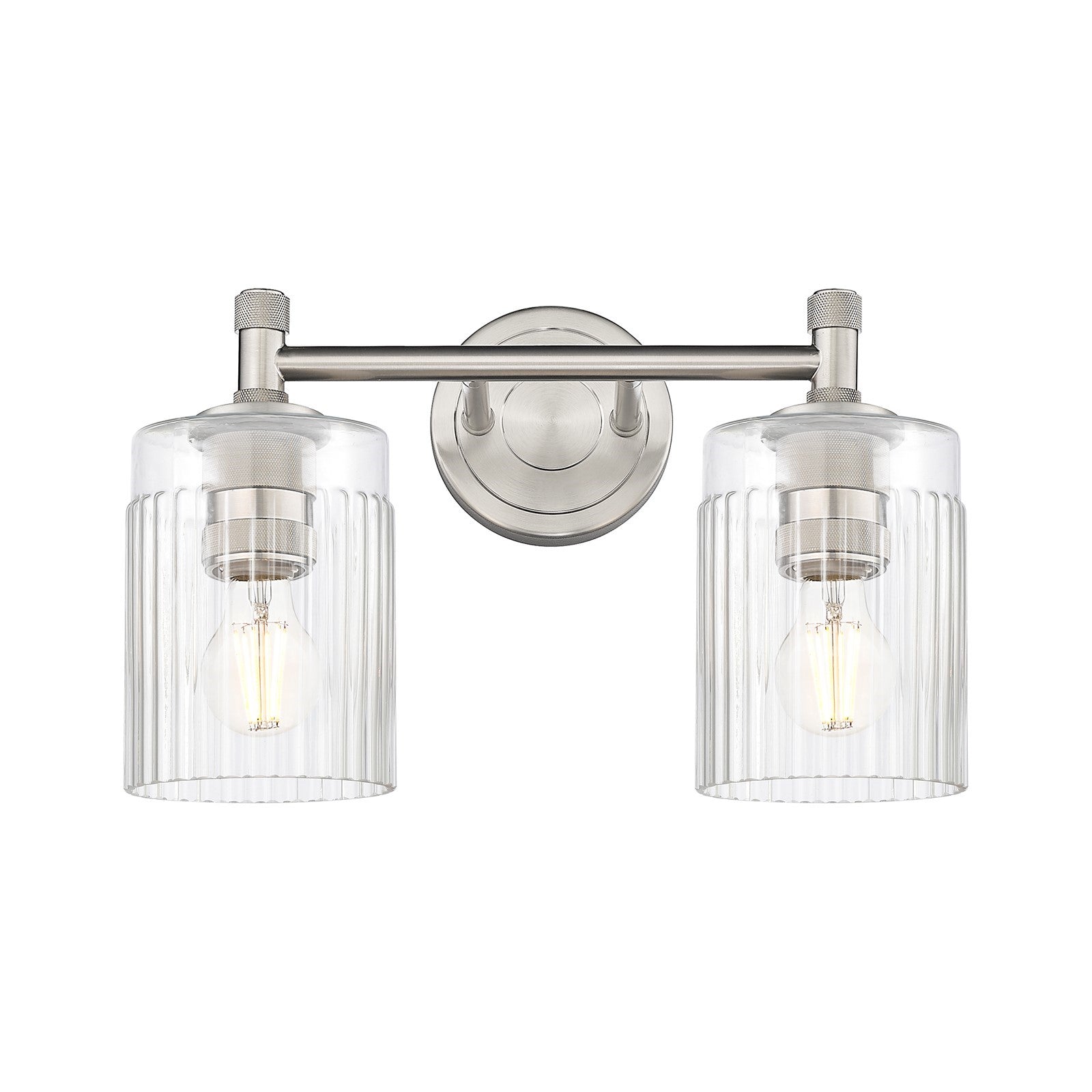 Innovations Hadley 12.5in 2-Light Bath Vanity Light | Industrial Satin Nickel and Clear Ribbed Glass | Bathroom Vanity | Model 434-2W-SN-G342