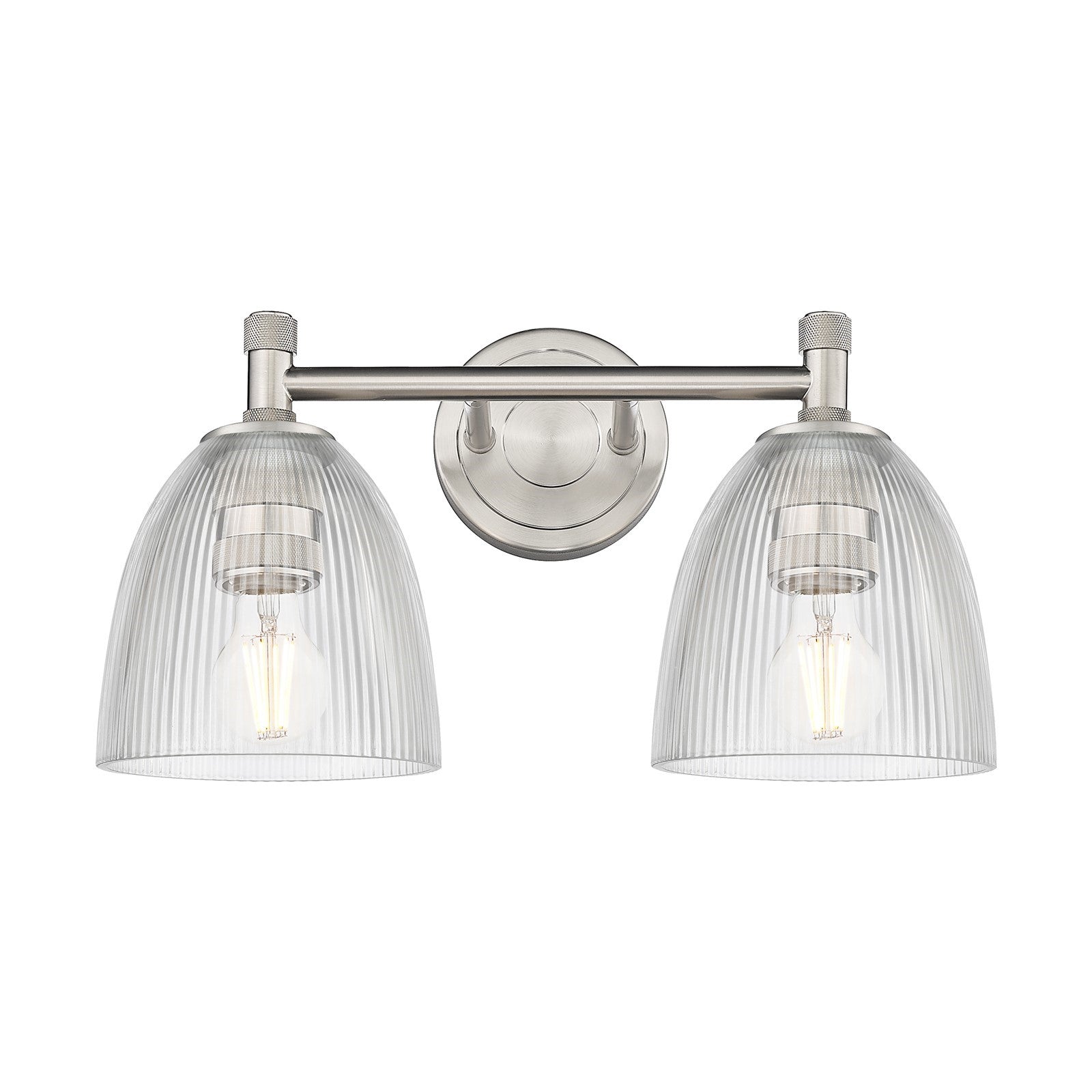 Innovations Castile 14in 2-Light Bath Vanity | Industrial Satin Nickel and Clear Glass | Bathroom & Powder Room | 14 x 9.5 in | Model 434-2W-SN-G382