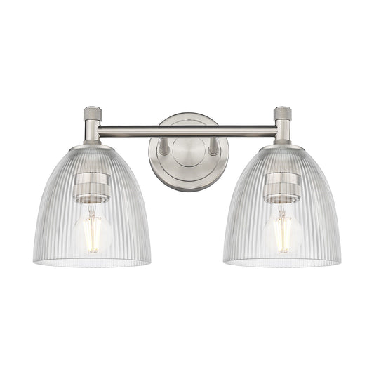 Innovations Castile 14in 2-Light Bath Vanity | Industrial Satin Nickel and Clear Glass | Bathroom & Powder Room | 14 x 9.5 in | Model 434-2W-SN-G382