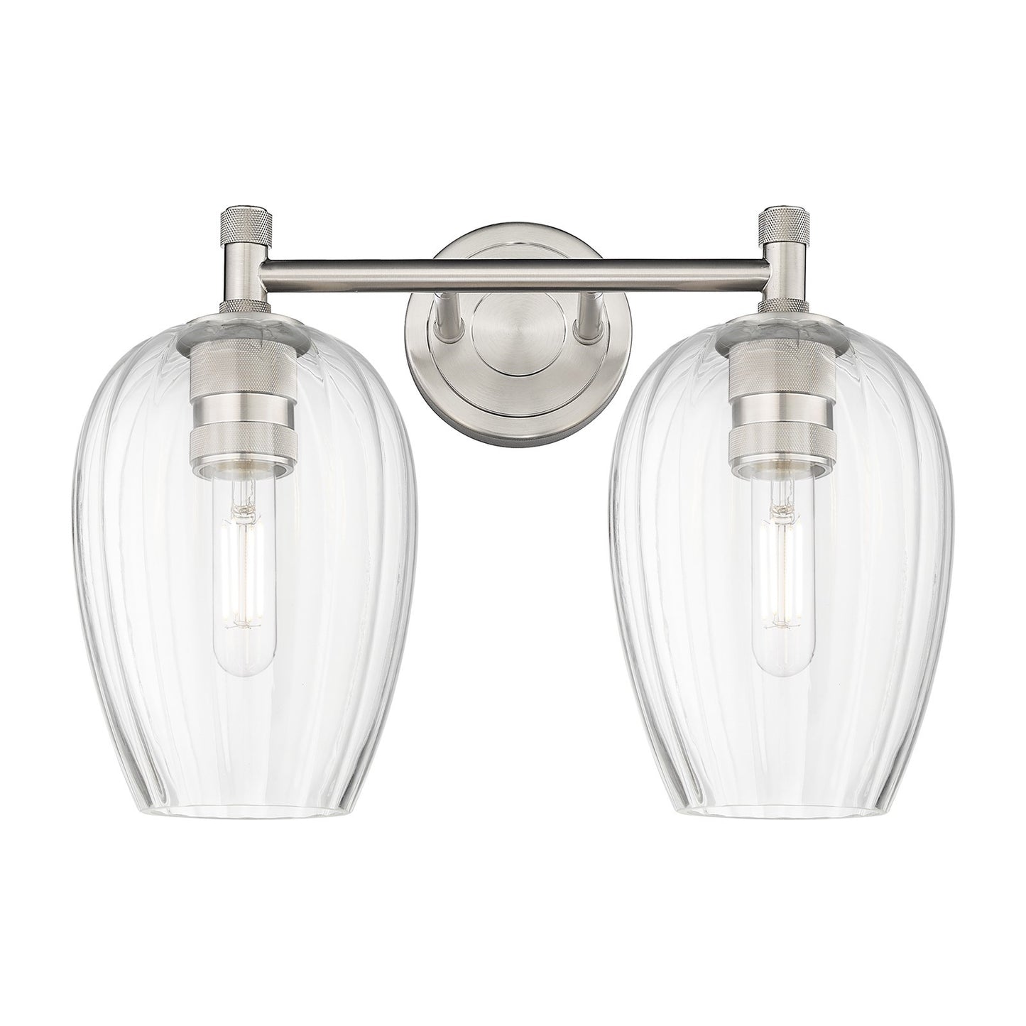 Innovations Preston Flute 14.25in 2-Light Bath Vanity | Industrial Satin Nickel and Clear Glass | Bathroom & Powder Room | Model 434-2W-SN-G457-6CL