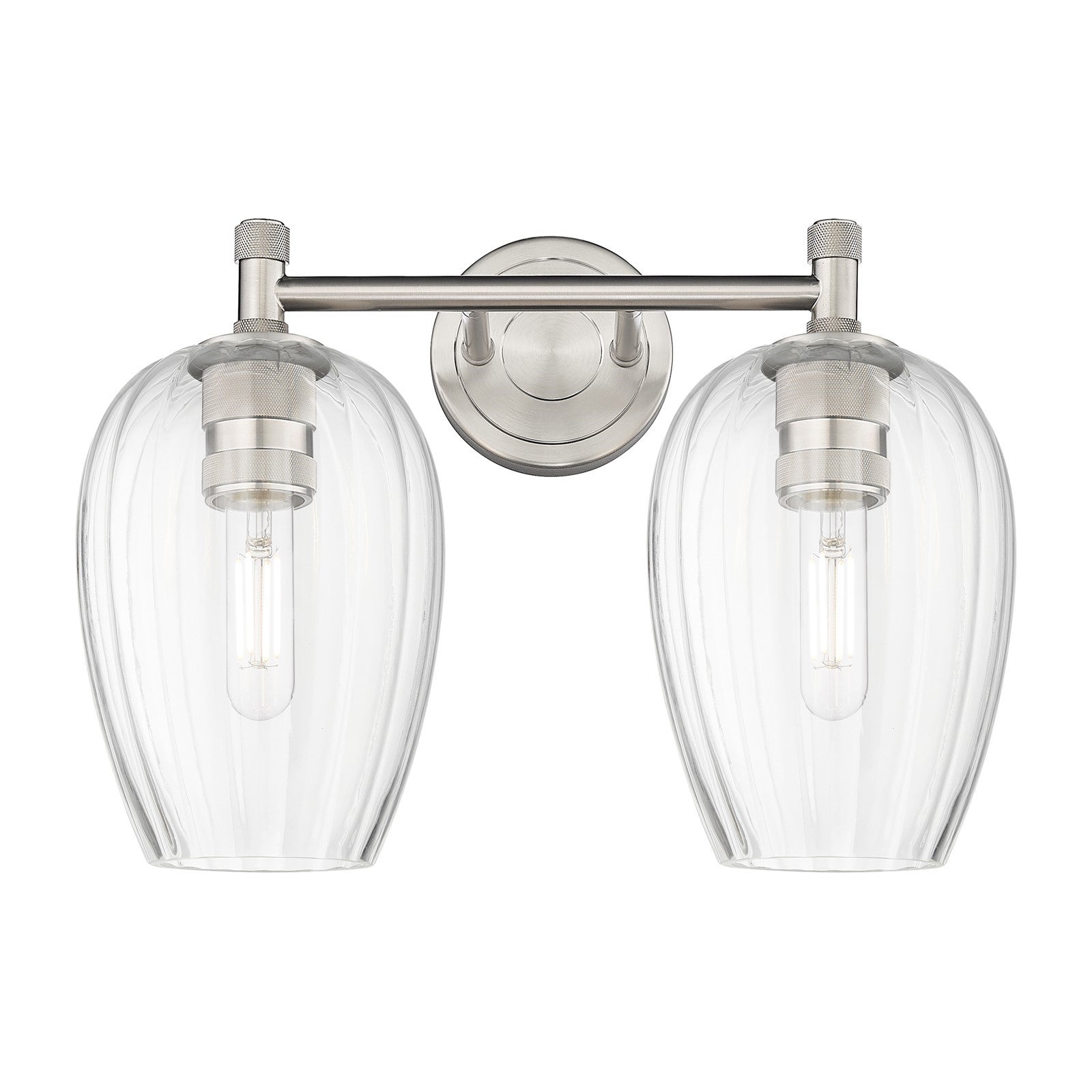 Innovations Preston Flute 14.25in 2-Light Bath Vanity | Industrial Satin Nickel and Clear Glass | Bathroom & Powder Room | Model 434-2W-SN-G457-6CL
