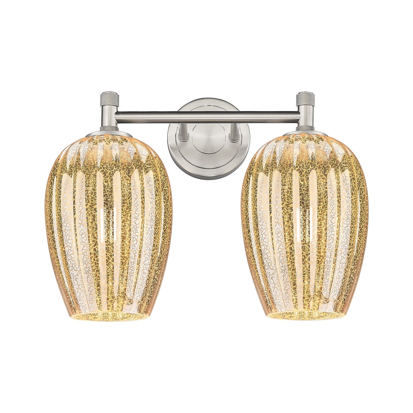 Innovations Preston Flute 14.25in 2-Light Bath Vanity | Industrial Satin Nickel and Mercury Glass | Bathroom & Powder Room | Model 434-2W-SN-G457-6ME